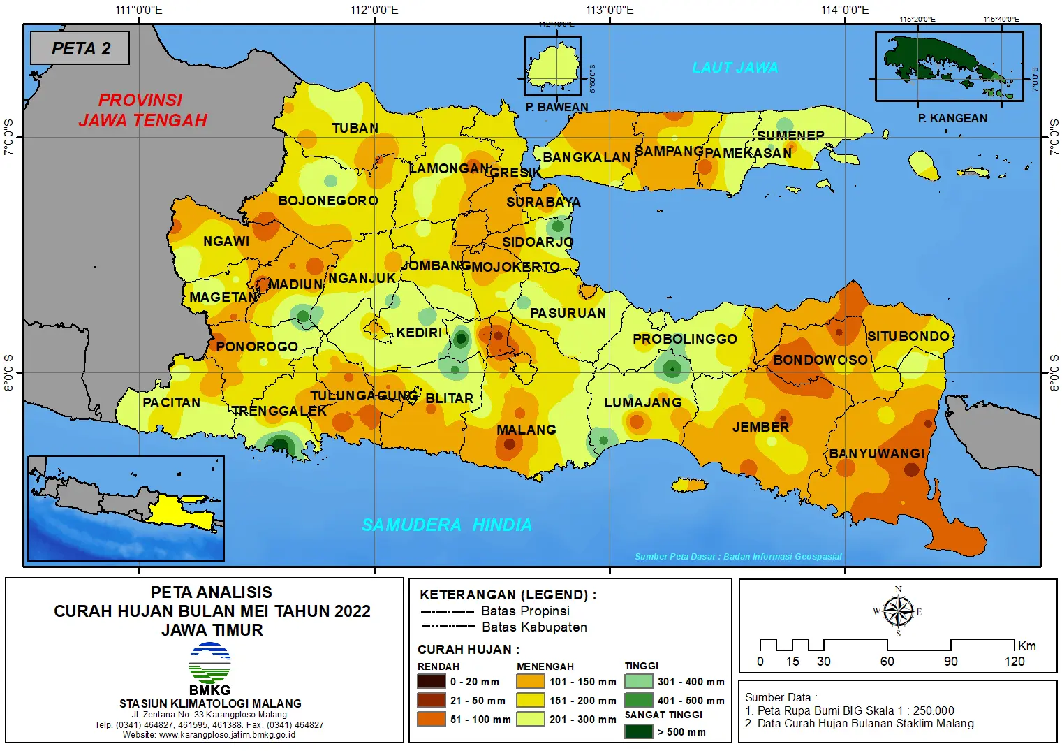 ( Analisis - Bulanan ) Distribusi Curah Hujan Bulan Mei Tahun 2022 di Provinsi Jawa Timur
