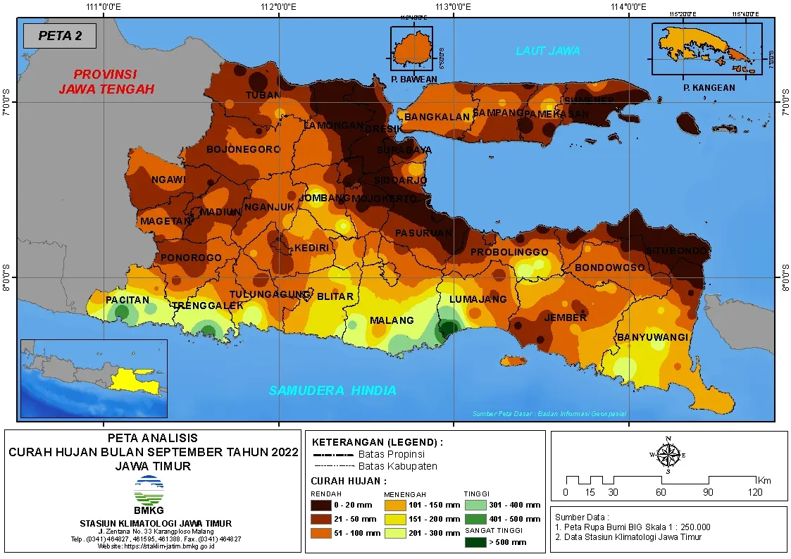 ( Analisis - Bulanan ) Distribusi Curah Hujan Bulan September Tahun 2022 di Provinsi Jawa Timur