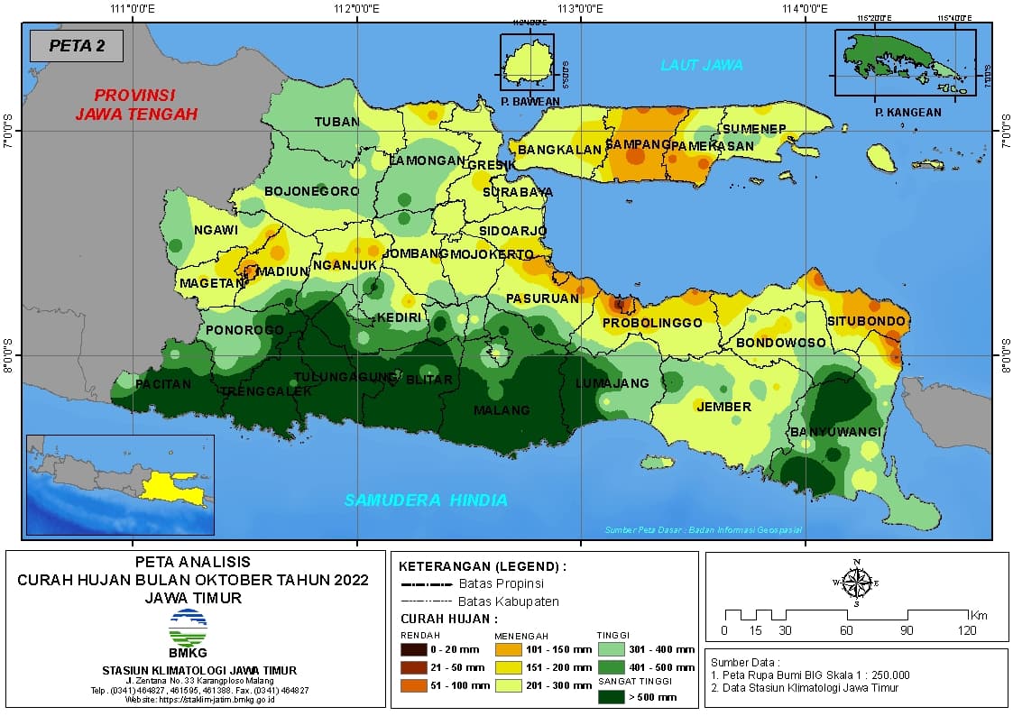 ( Analisis - Bulanan ) Distribusi Curah Hujan Bulan Oktober Tahun 2022 di Provinsi Jawa Timur