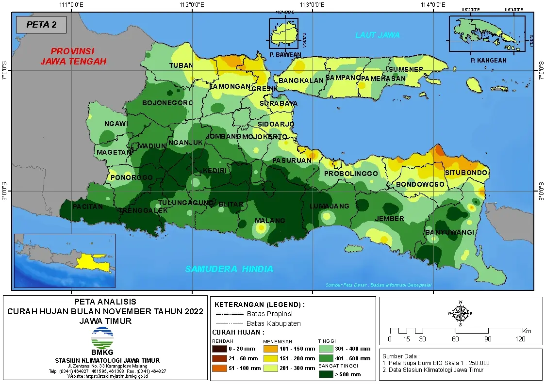 ( Analisis - Bulanan ) Distribusi Curah Hujan Bulan November Tahun 2022 di Provinsi Jawa Timur