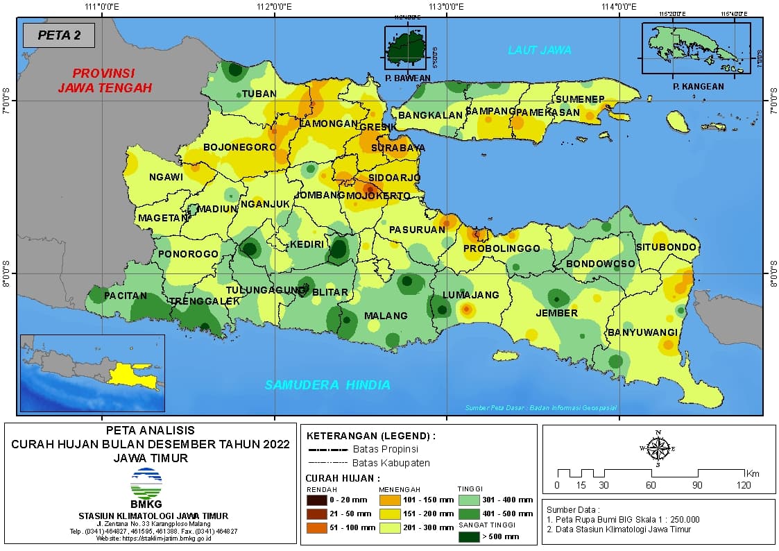 ( Analisis - Bulanan ) Distribusi Curah Hujan Bulan Desember Tahun 2022 di Provinsi Jawa Timur