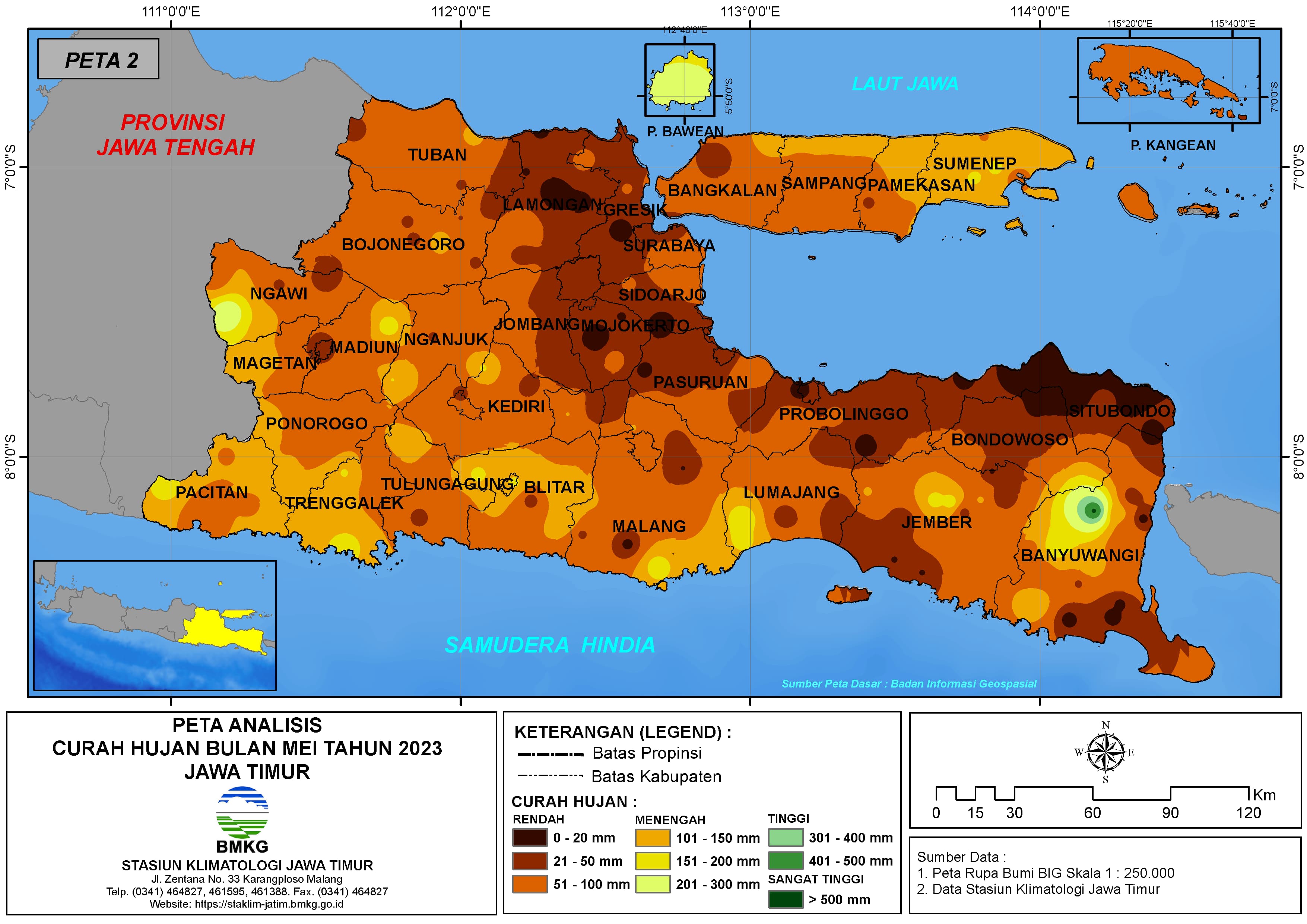 ( Analisis - Bulanan ) Distribusi Curah Hujan Bulan Mei Tahun 2023 di Provinsi Jawa Timur
