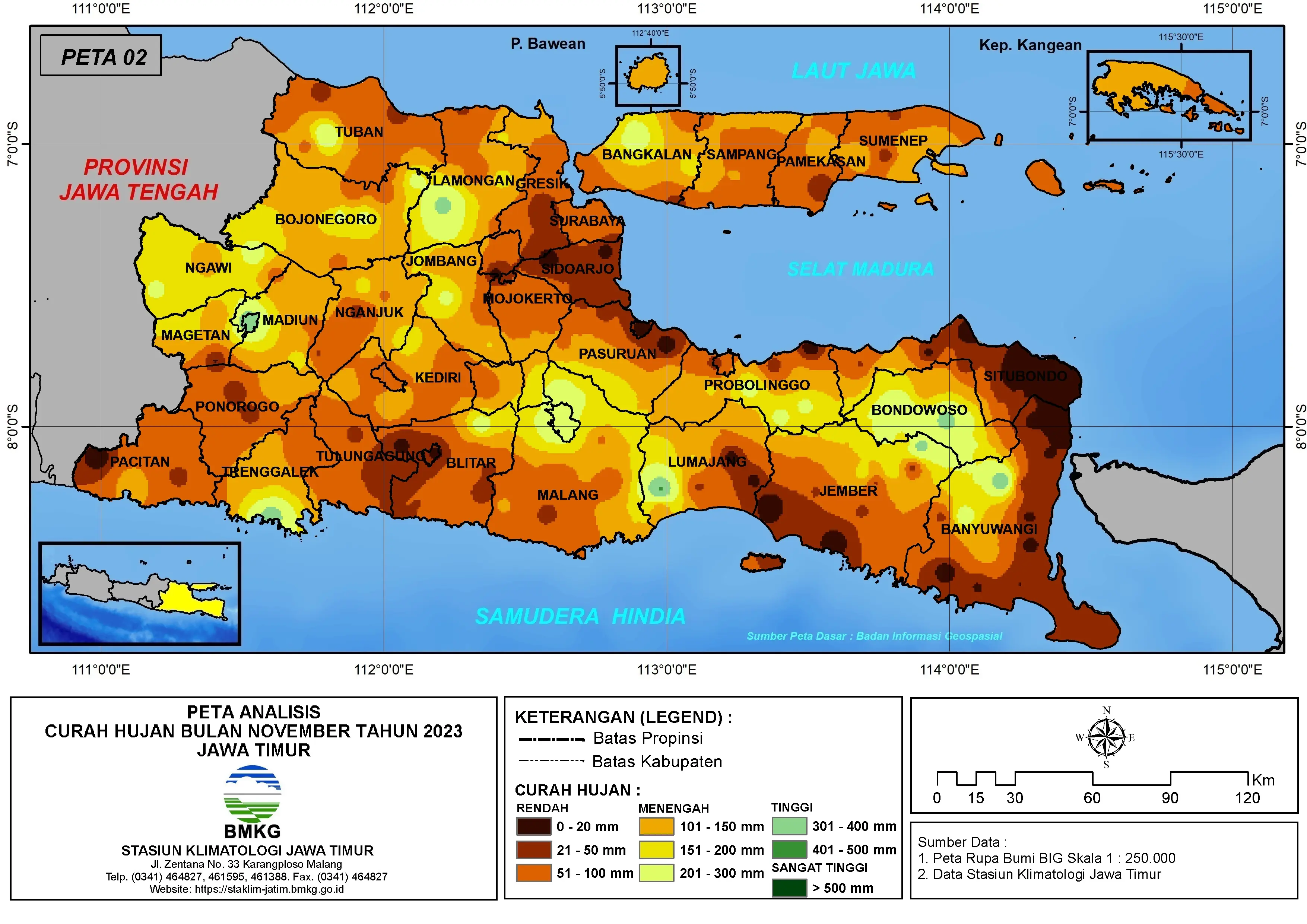 ( Analisis - Bulanan ) Distribusi Curah Hujan Bulan November Tahun 2023 di Provinsi Jawa Timur