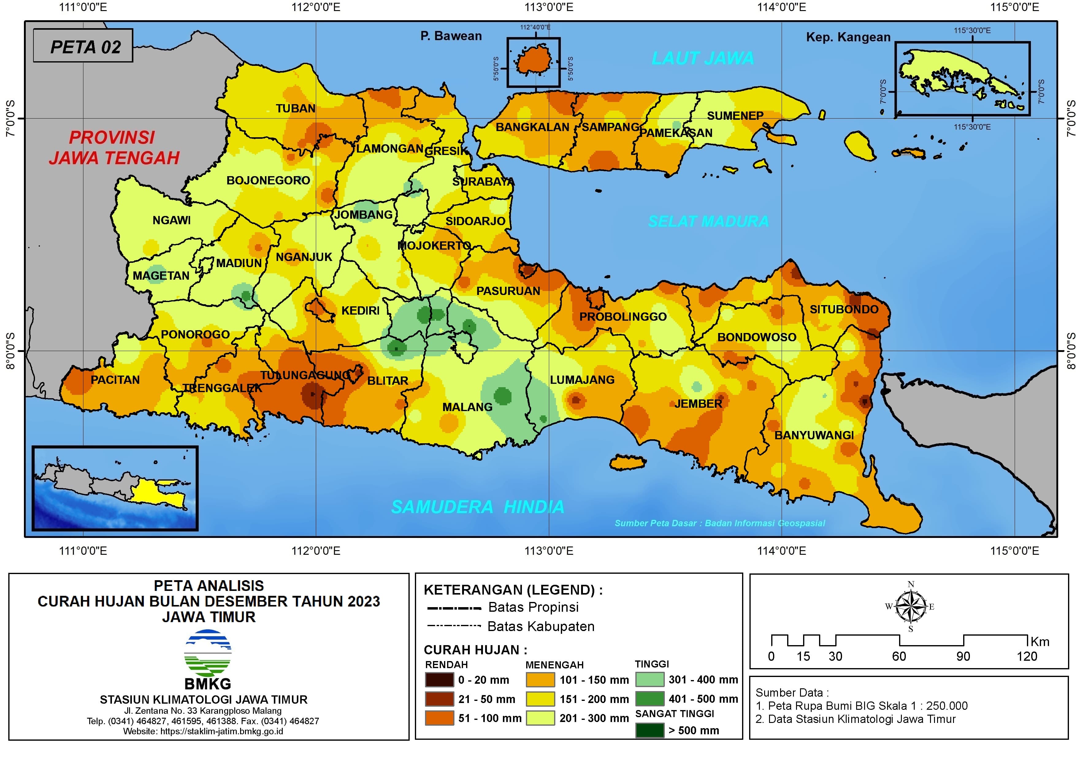 ( Analisis - Bulanan ) Distribusi Curah Hujan Bulan Desember Tahun 2023 di Provinsi Jawa Timur