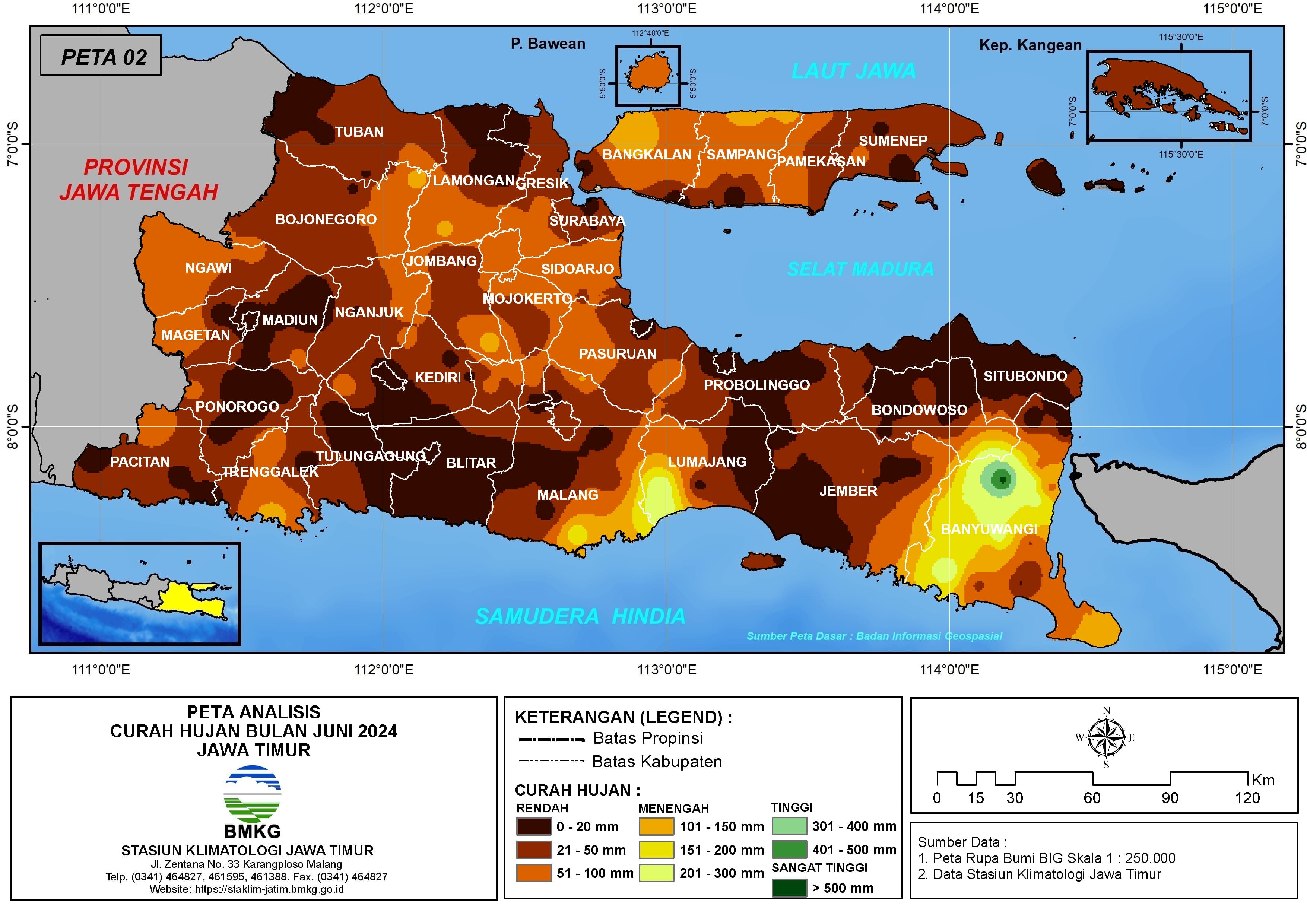 ( Analisis - Bulanan ) Distribusi Curah Hujan Bulan Juni Tahun 2024 di Provinsi Jawa Timur