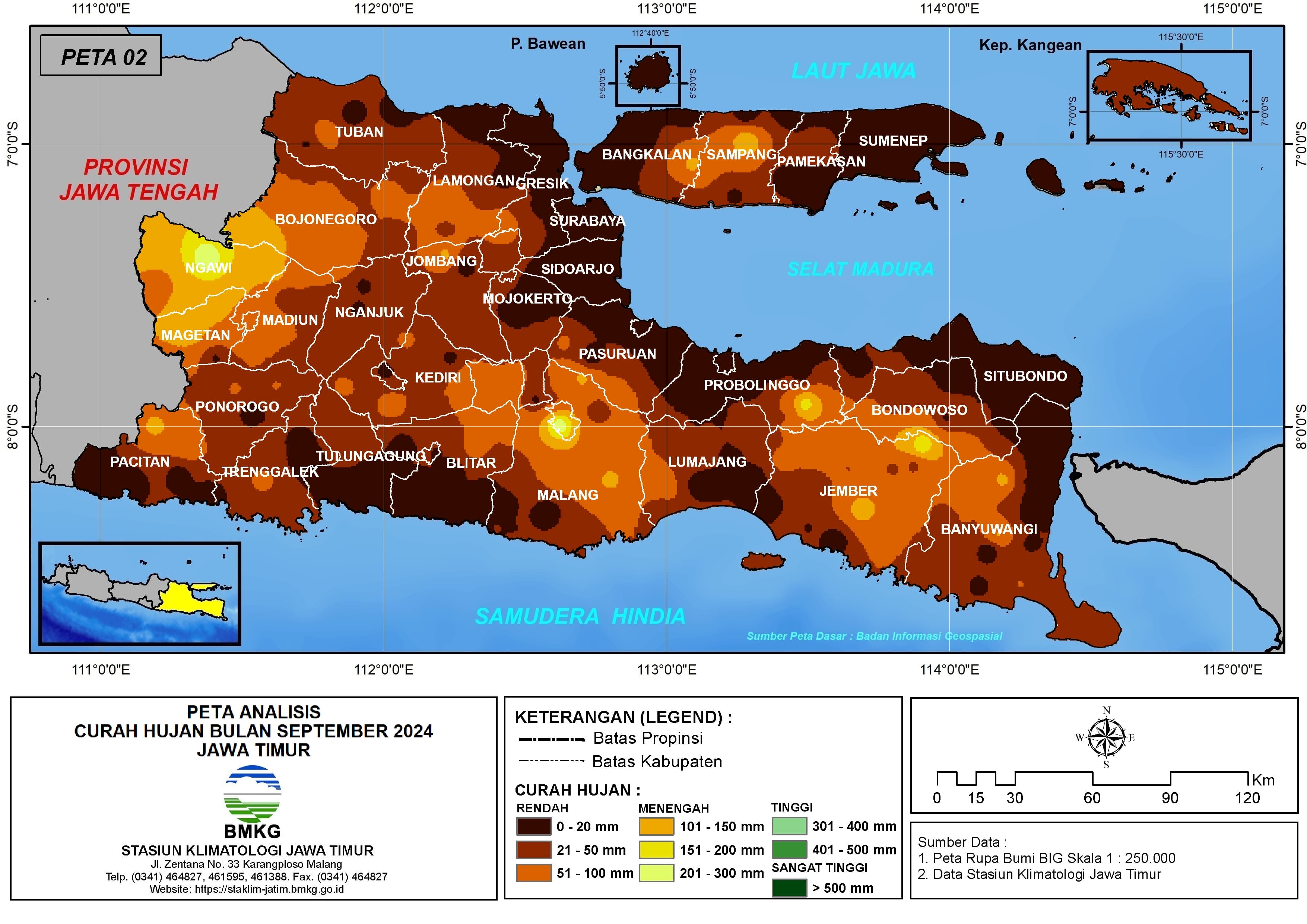 ( Analisis - Bulanan ) Distribusi Curah Hujan Bulan September Tahun 2024 di Provinsi Jawa Timur