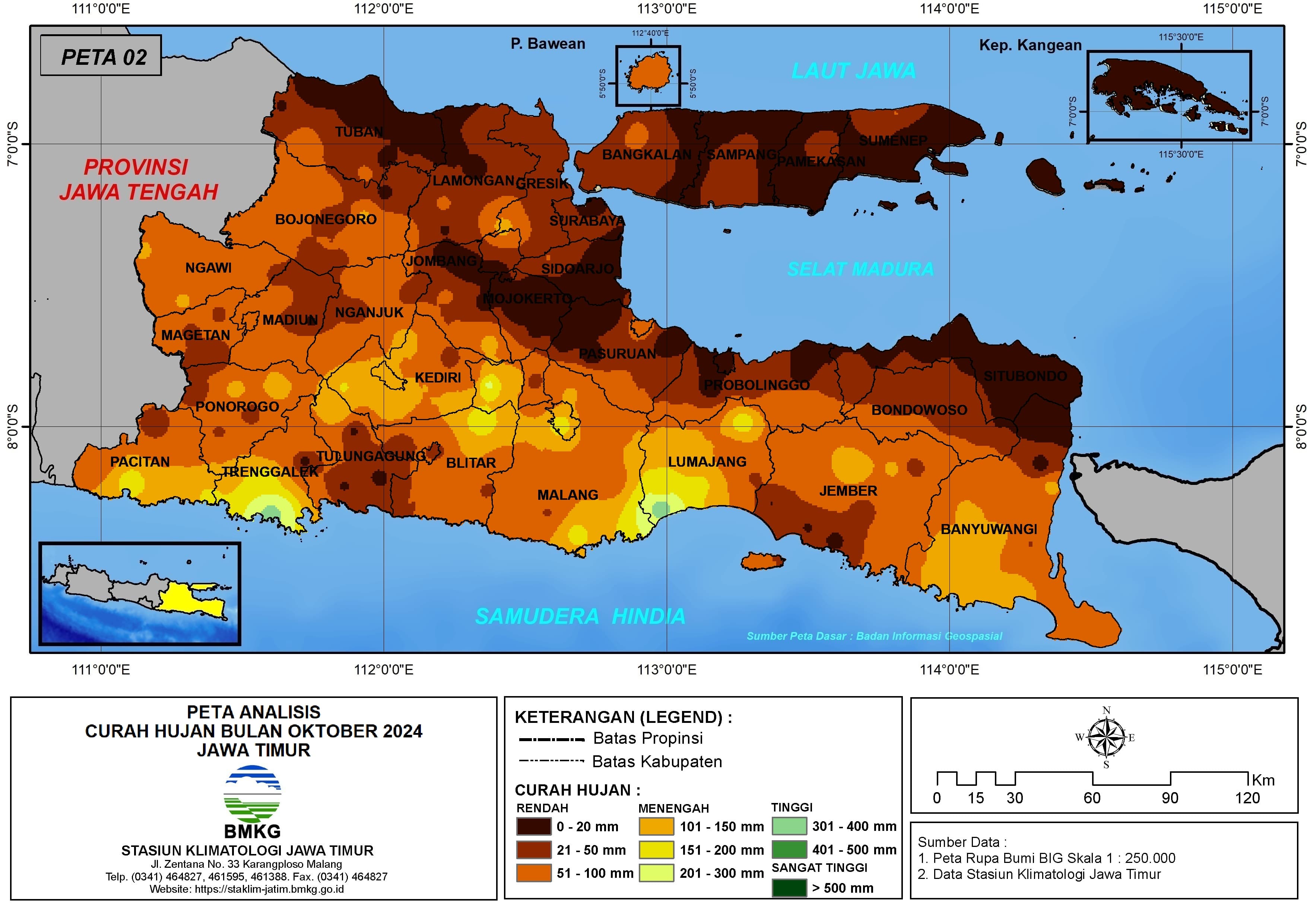 ( Analisis - Bulanan ) Distribusi Curah Hujan Bulan Oktober Tahun 2024 di Provinsi Jawa Timur