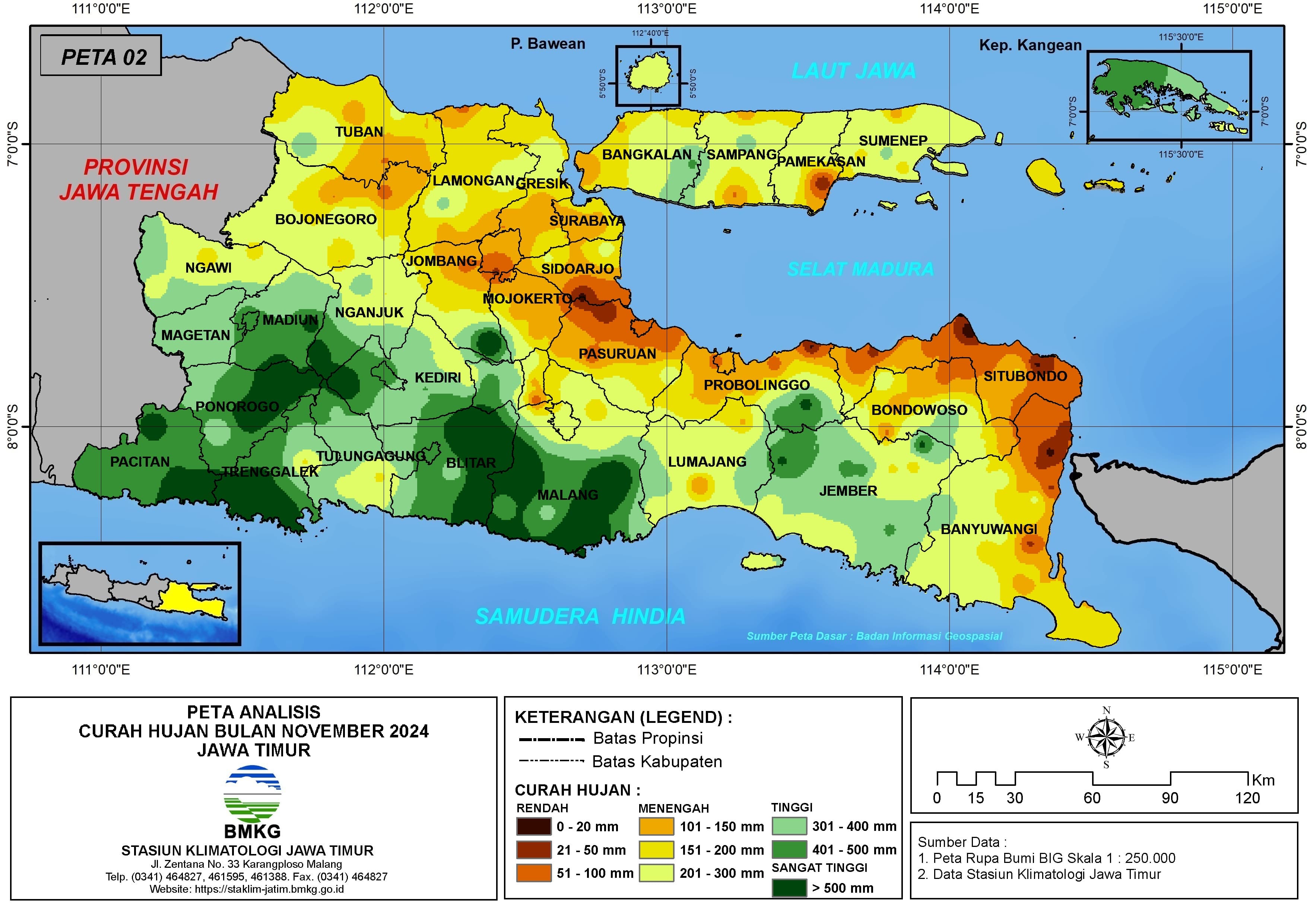 ( Analisis - Bulanan ) Distribusi Curah Hujan Bulan November Tahun 2024 di Provinsi Jawa Timur