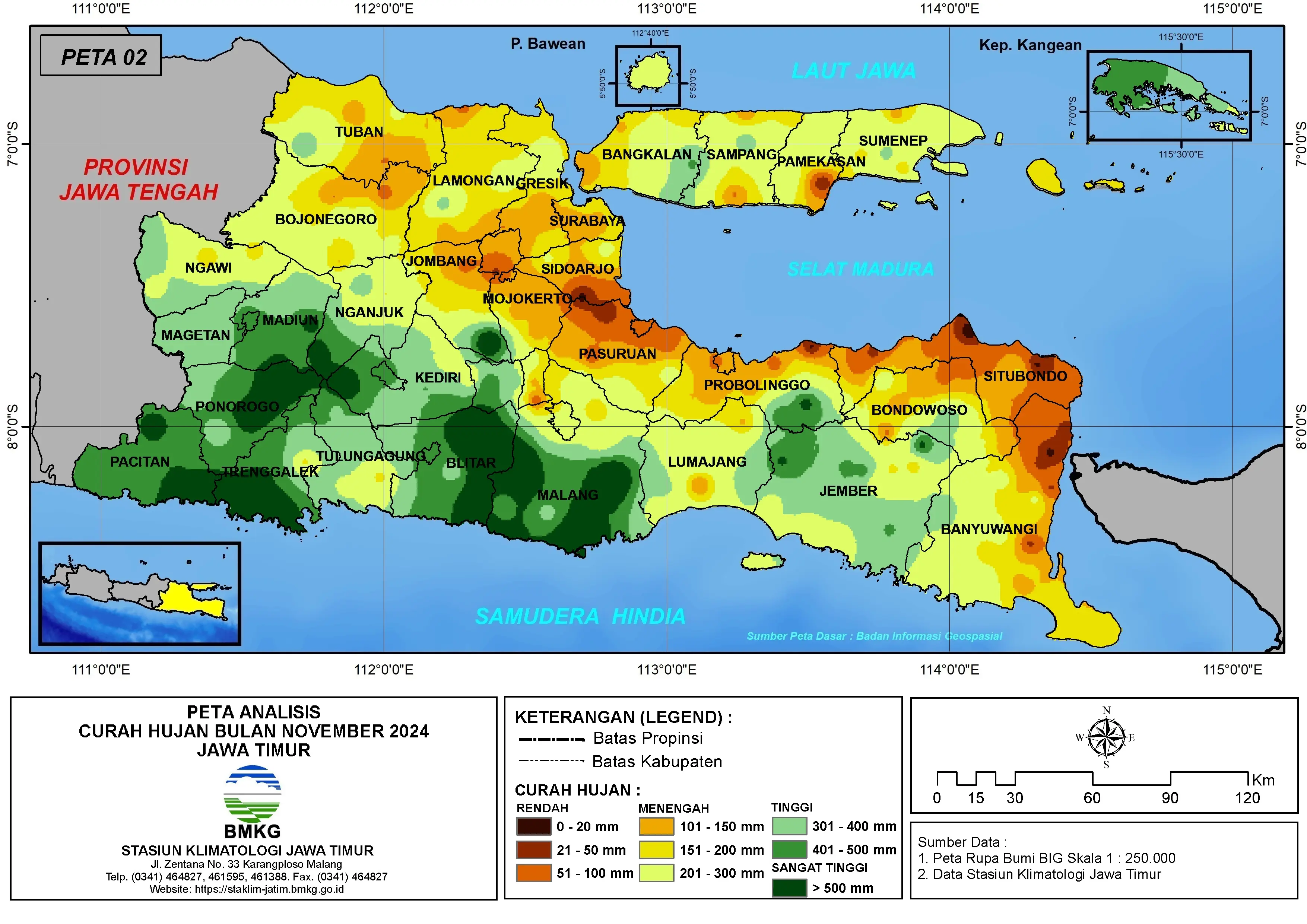 ( Analisis - Bulanan ) Distribusi Curah Hujan Bulan November Tahun 2024 di Provinsi Jawa Timur