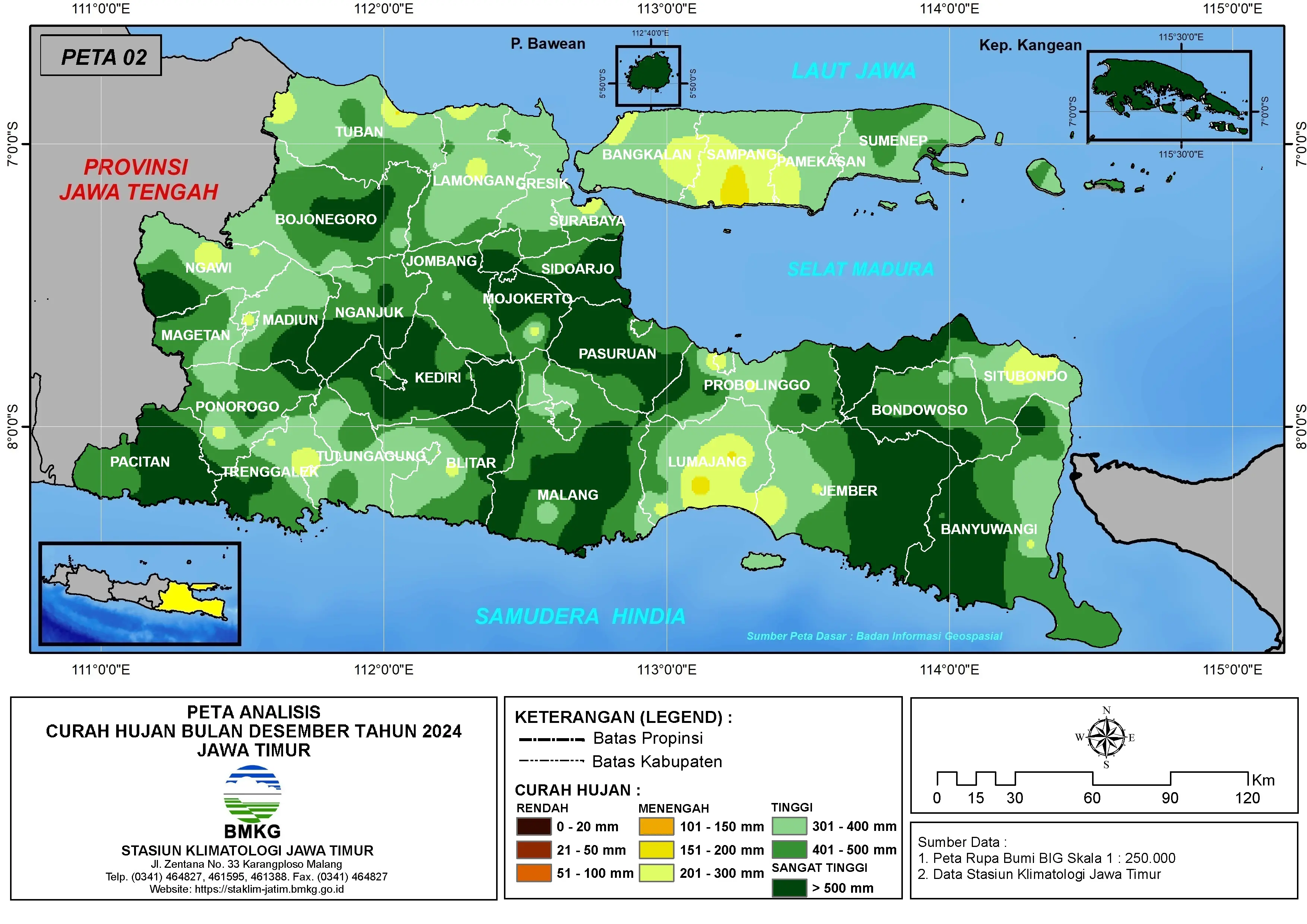 ( Analisis - Bulanan ) Distribusi Curah Hujan Bulan Desember Tahun 2024 di Provinsi Jawa Timur