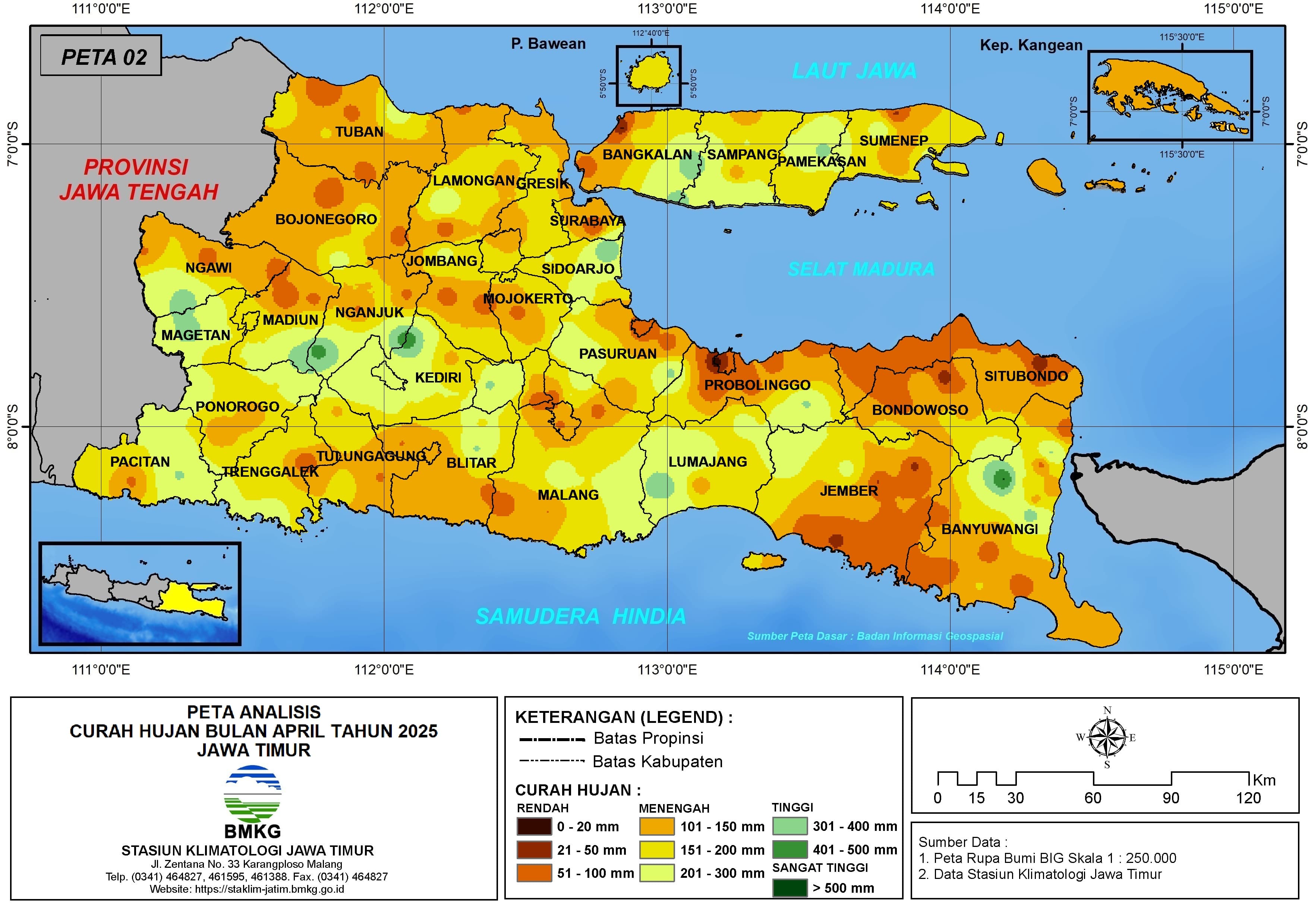 ( Analisis - Bulanan ) Distribusi Curah Hujan Bulan April Tahun 2025 di Provinsi Jawa Timur