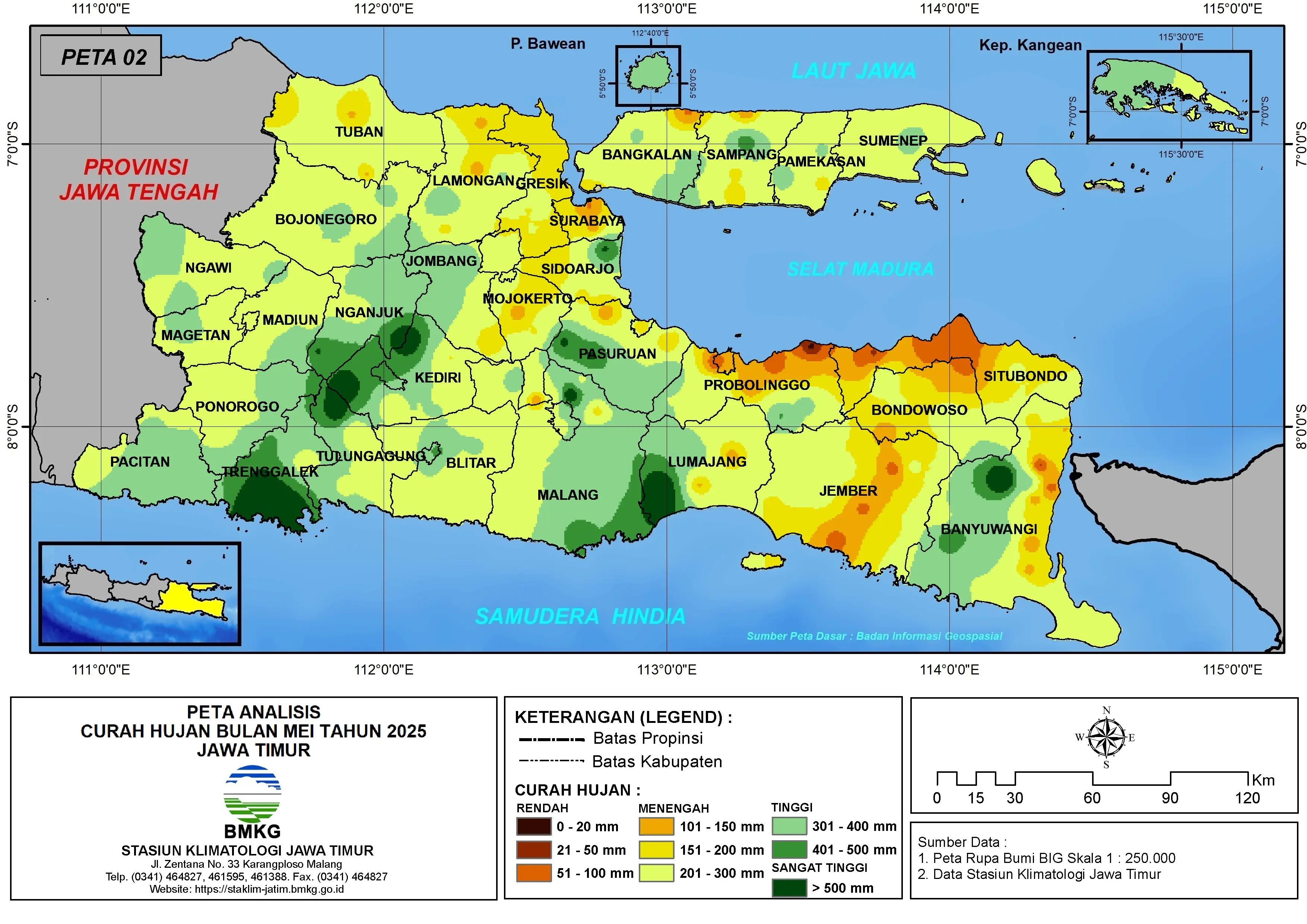 ( Analisis - Bulanan ) Distribusi Curah Hujan Bulan Mei Tahun 2025 di Provinsi Jawa Timur