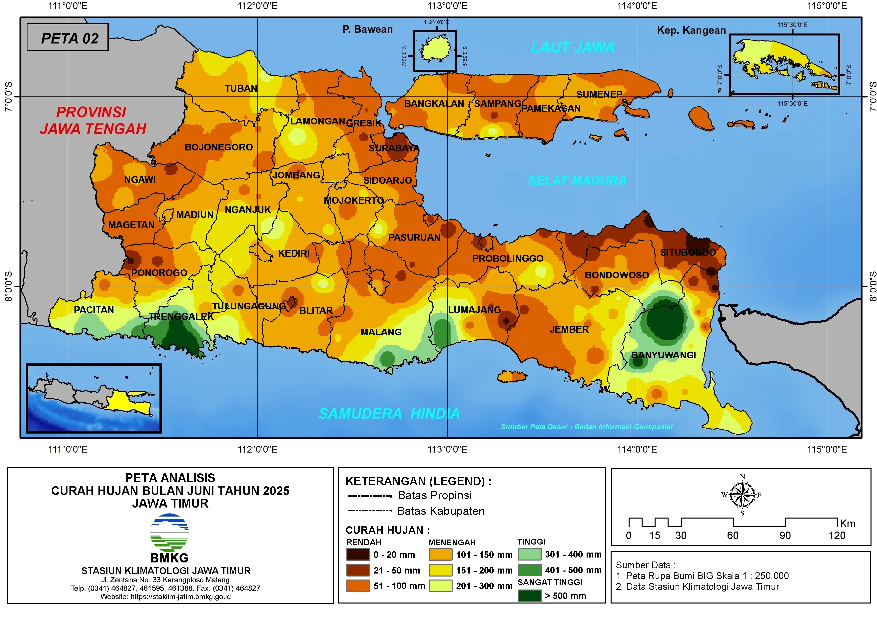 ( Analisis - Bulanan ) Distribusi Curah Hujan Bulan Juni Tahun 2025 di Provinsi Jawa Timur