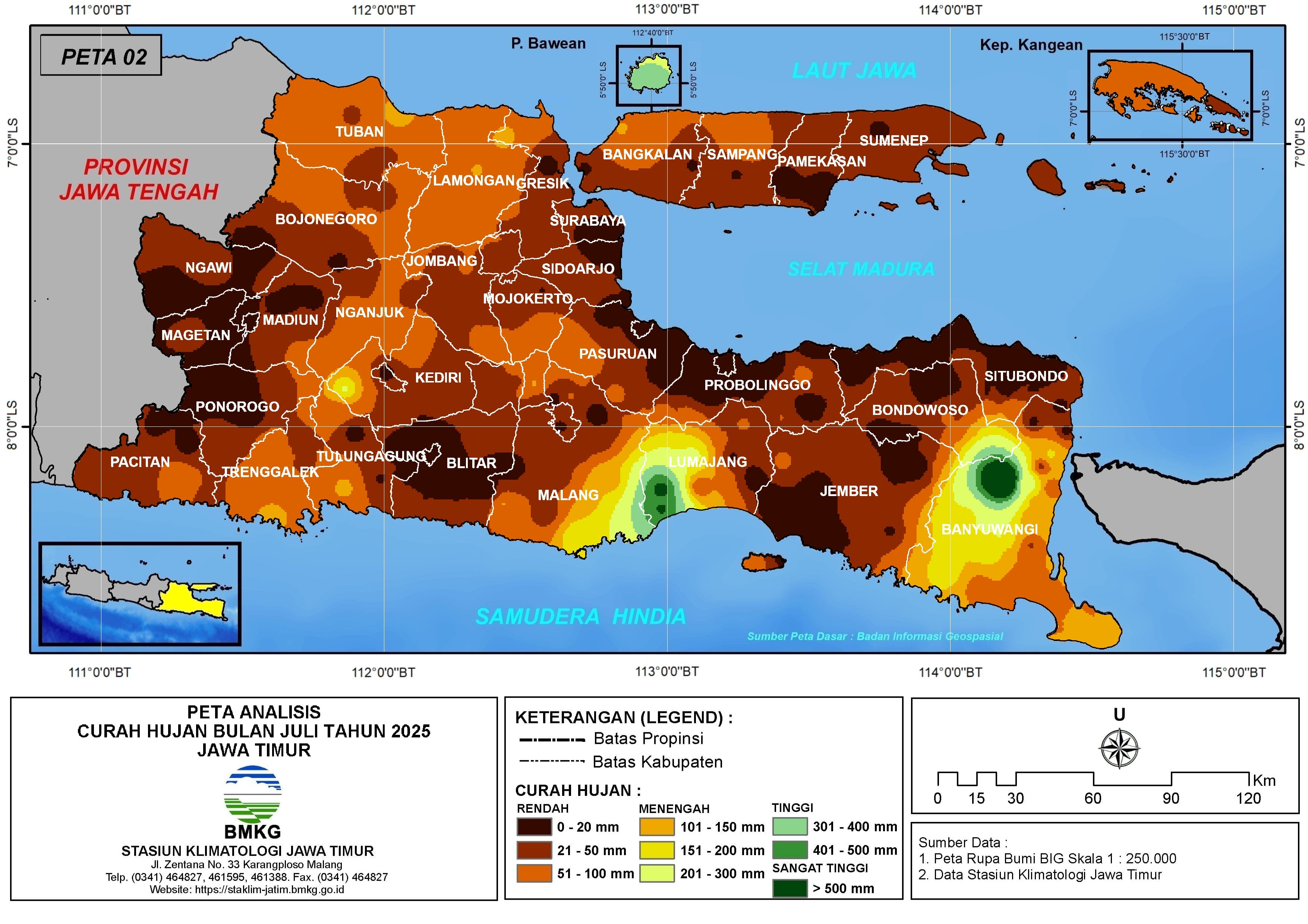 ( Analisis - Bulanan ) Distribusi Curah Hujan Bulan Juli Tahun 2025 di Provinsi Jawa Timur