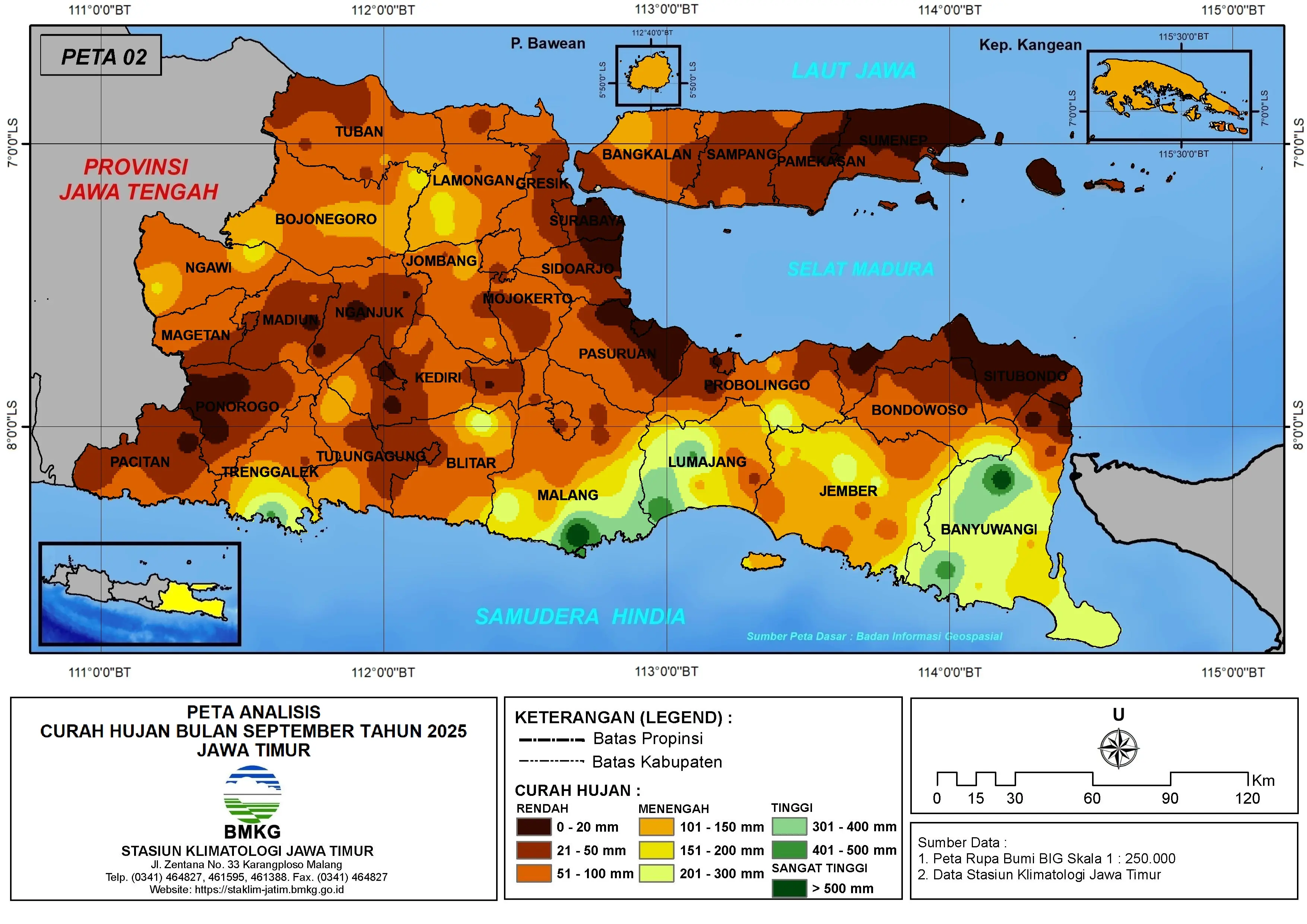 ( Analisis - Bulanan ) Distribusi Curah Hujan Bulan September Tahun 2025 di Provinsi Jawa Timur