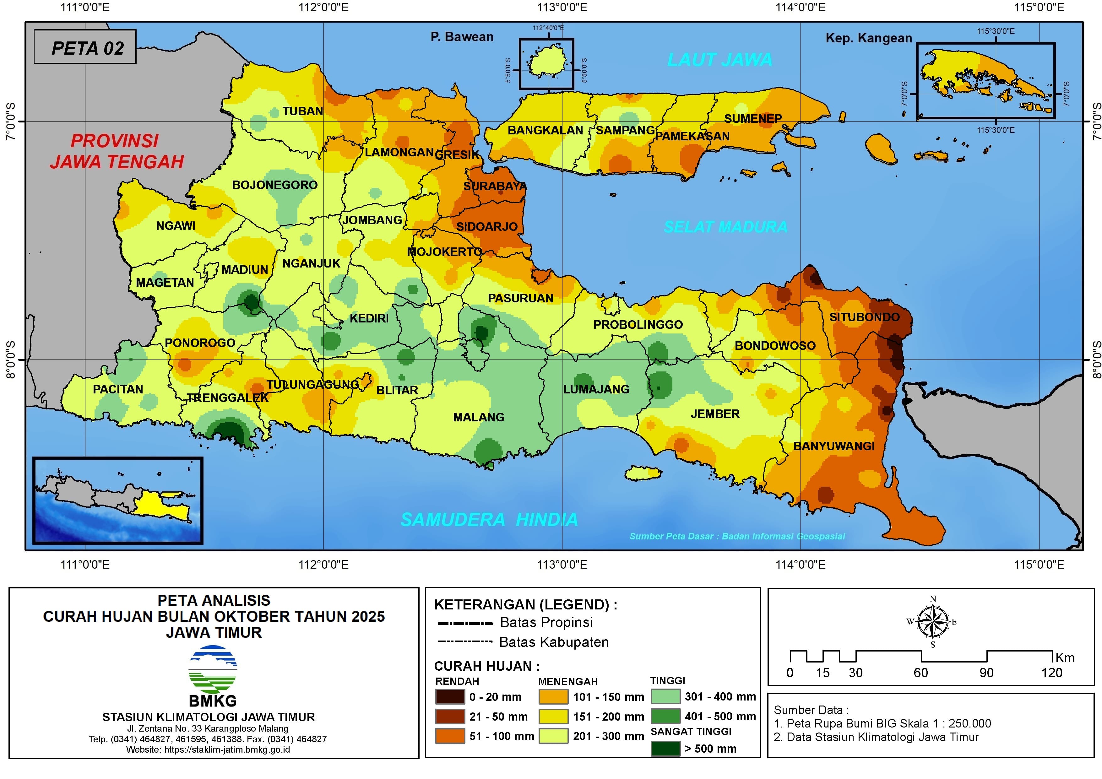 ( Analisis - Bulanan ) Distribusi Curah Hujan Bulan Oktober Tahun 2025 di Provinsi Jawa Timur