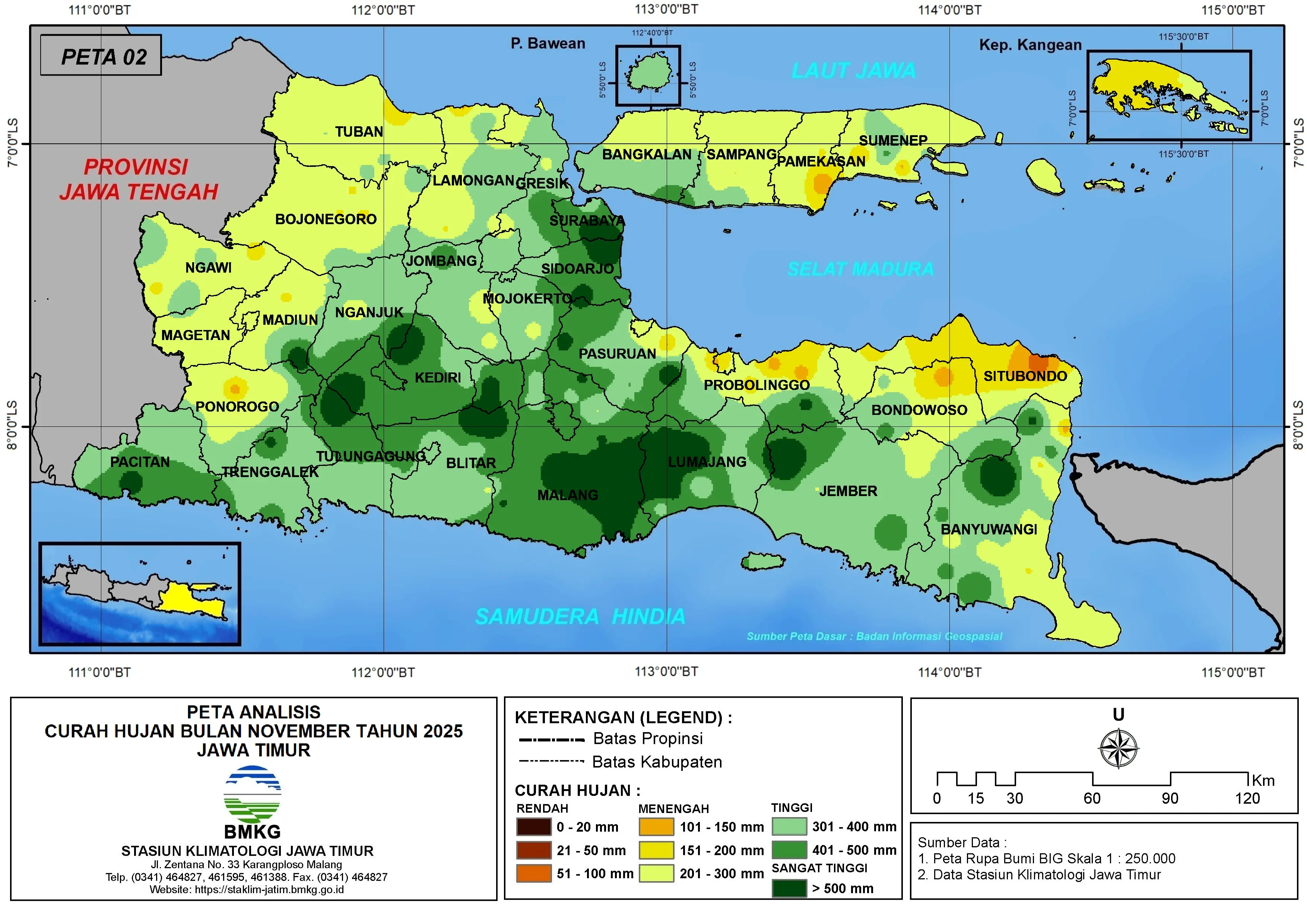 ( Analisis - Bulanan ) Distribusi Curah Hujan Bulan November Tahun 2025 di Provinsi Jawa Timur