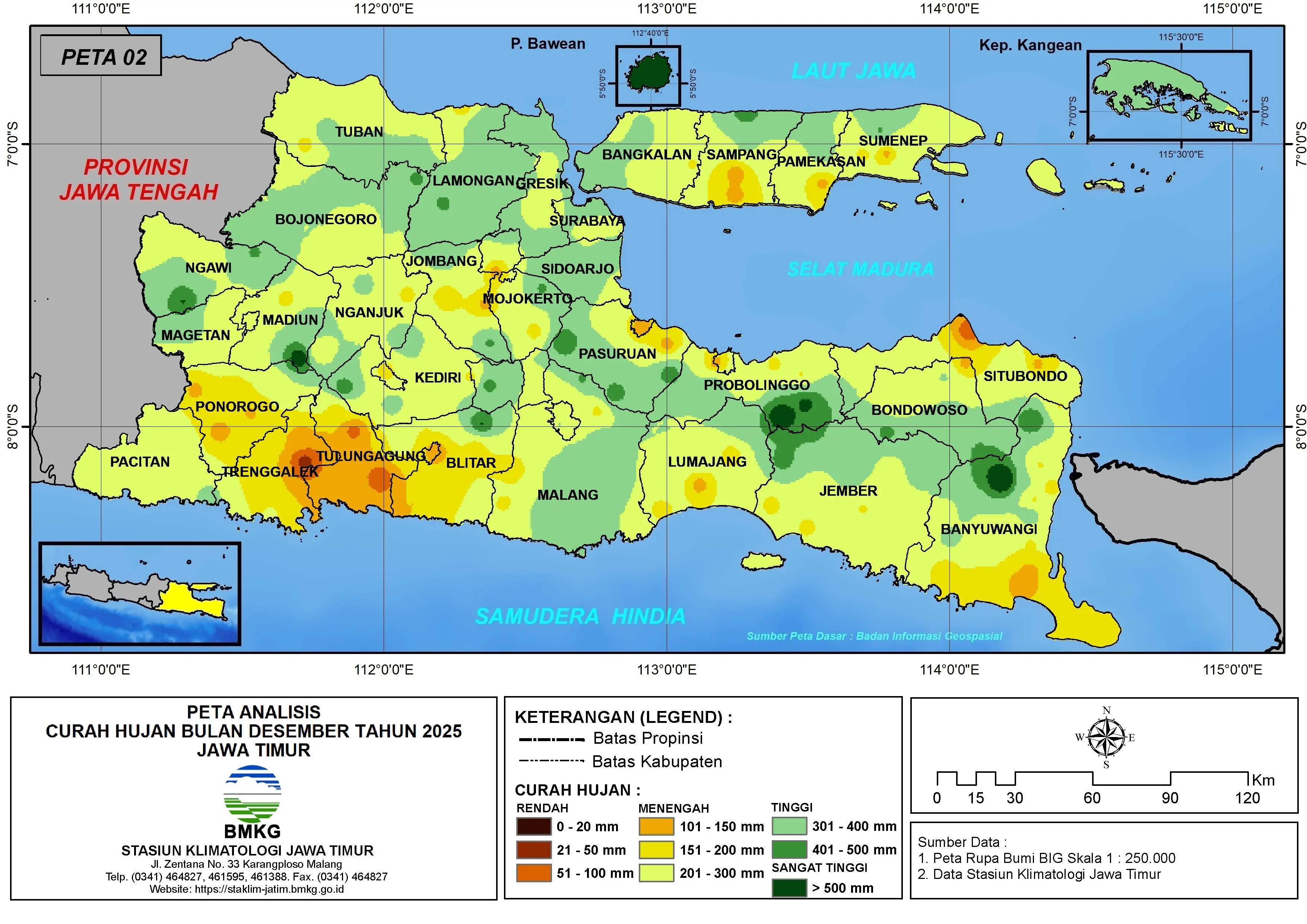 ( Analisis - Bulanan ) Distribusi Curah Hujan Bulan Desember Tahun 2025 di Provinsi Jawa Timur