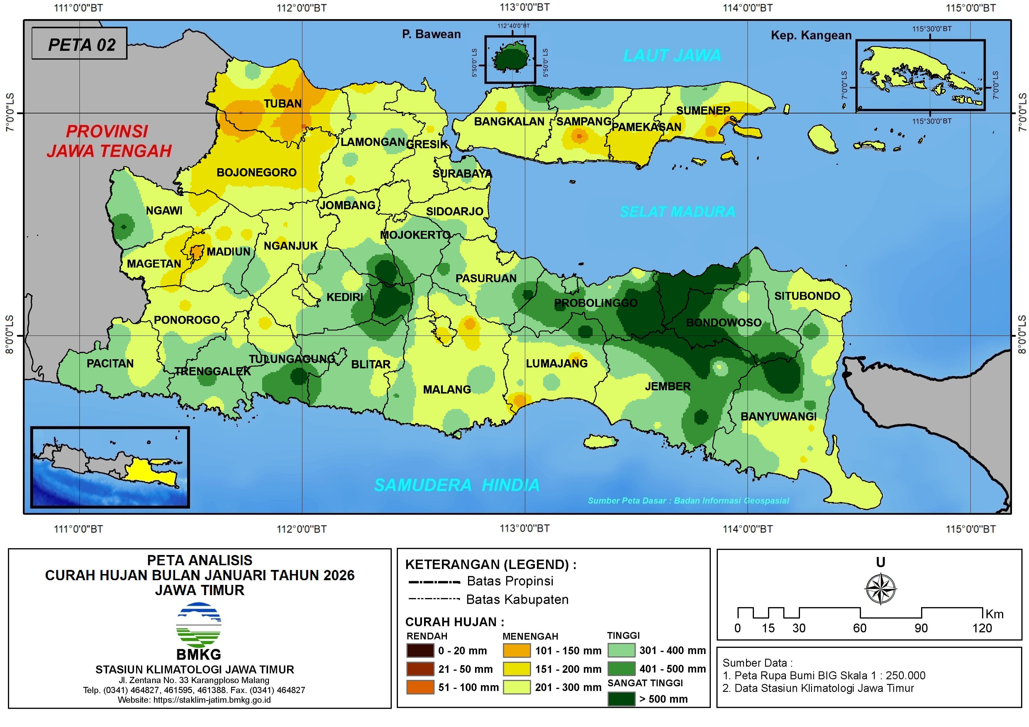 ( Analisis - Bulanan ) Distribusi Curah Hujan Bulan Januari Tahun 2026 di Provinsi Jawa Timur