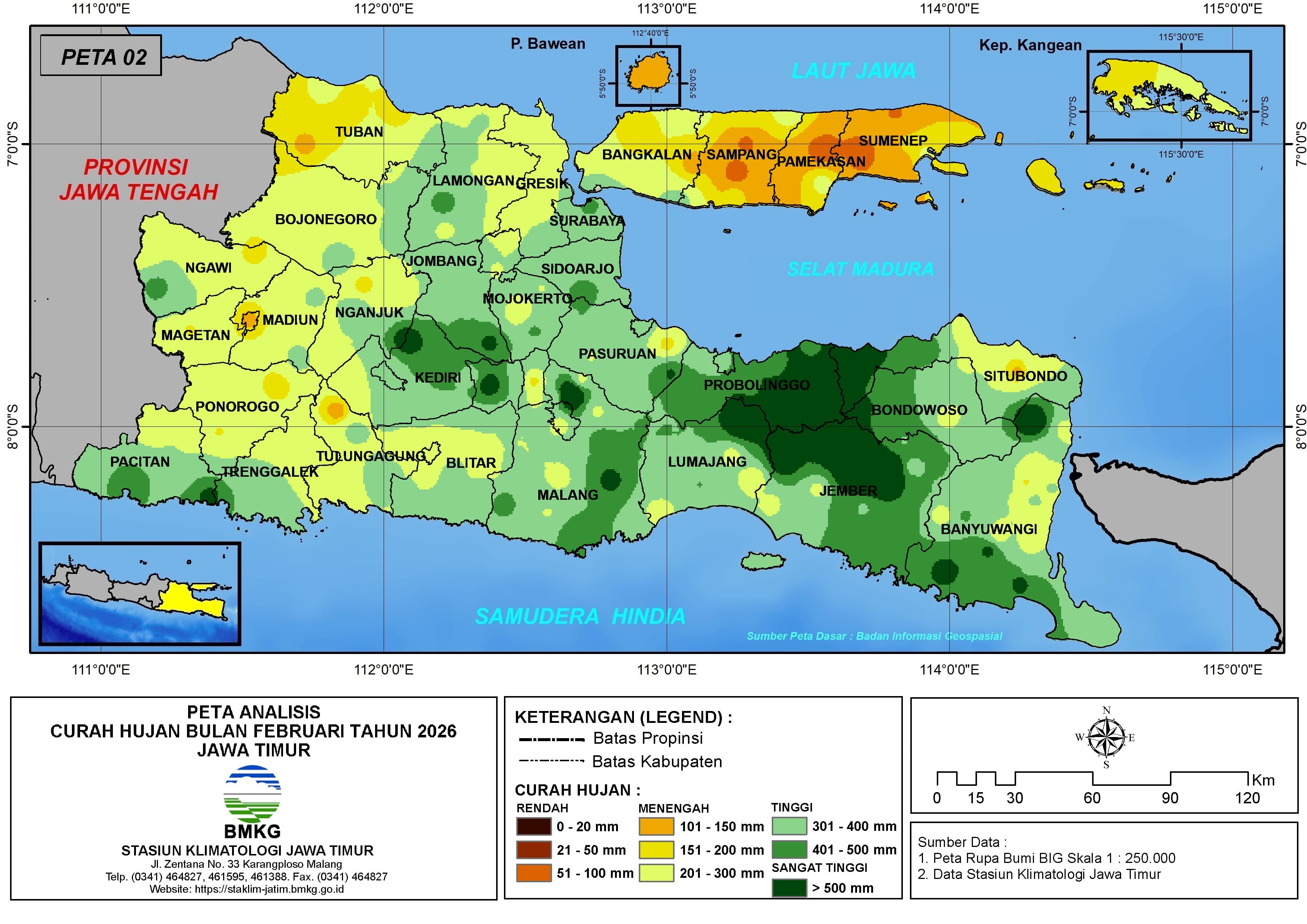 ( Analisis - Bulanan ) Distribusi Curah Hujan Bulan Februari Tahun 2026 di Provinsi Jawa Timur