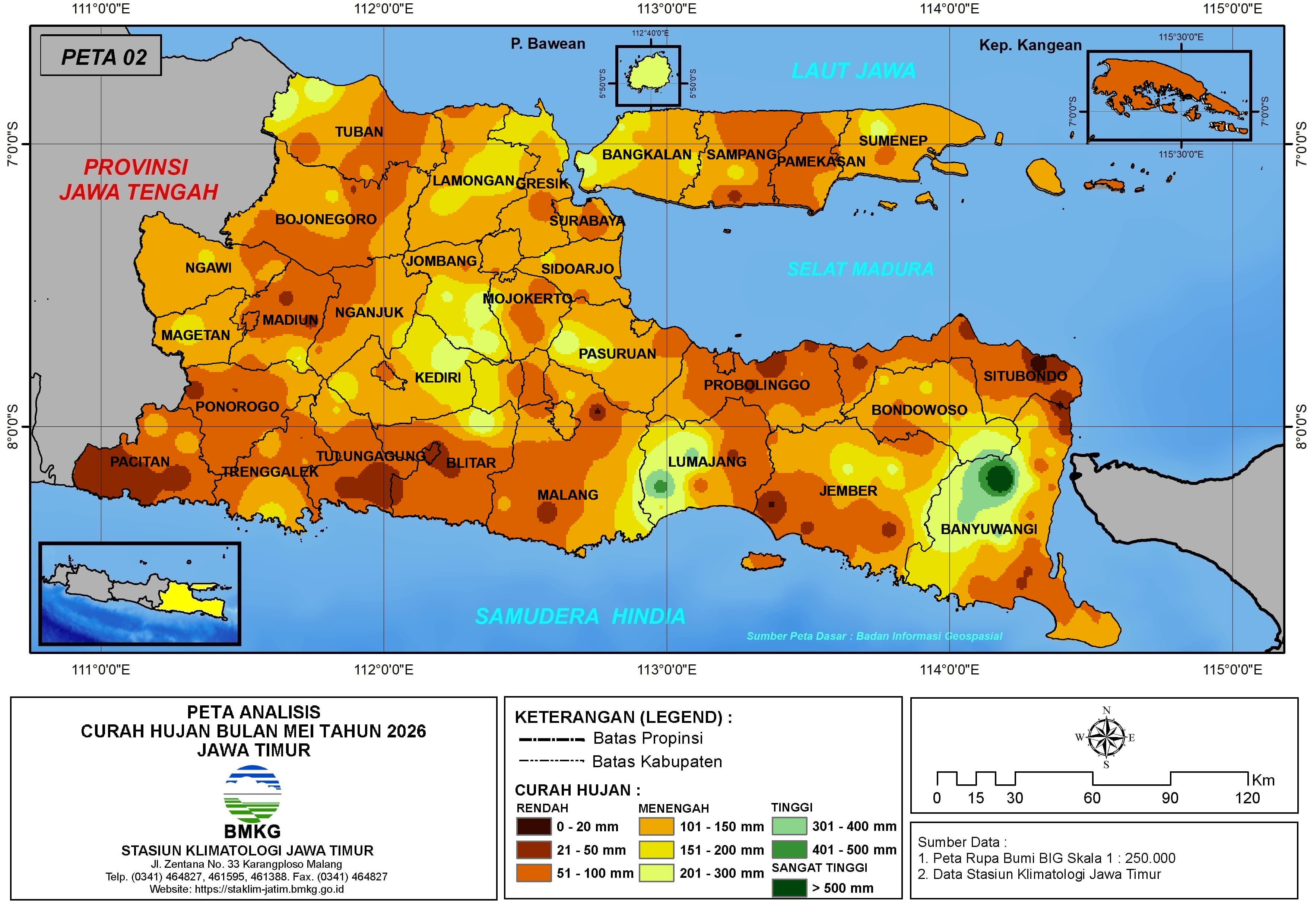 ( Analisis - Bulanan ) Distribusi Curah Hujan Bulan Mei Tahun 2026 di Provinsi Jawa Timur