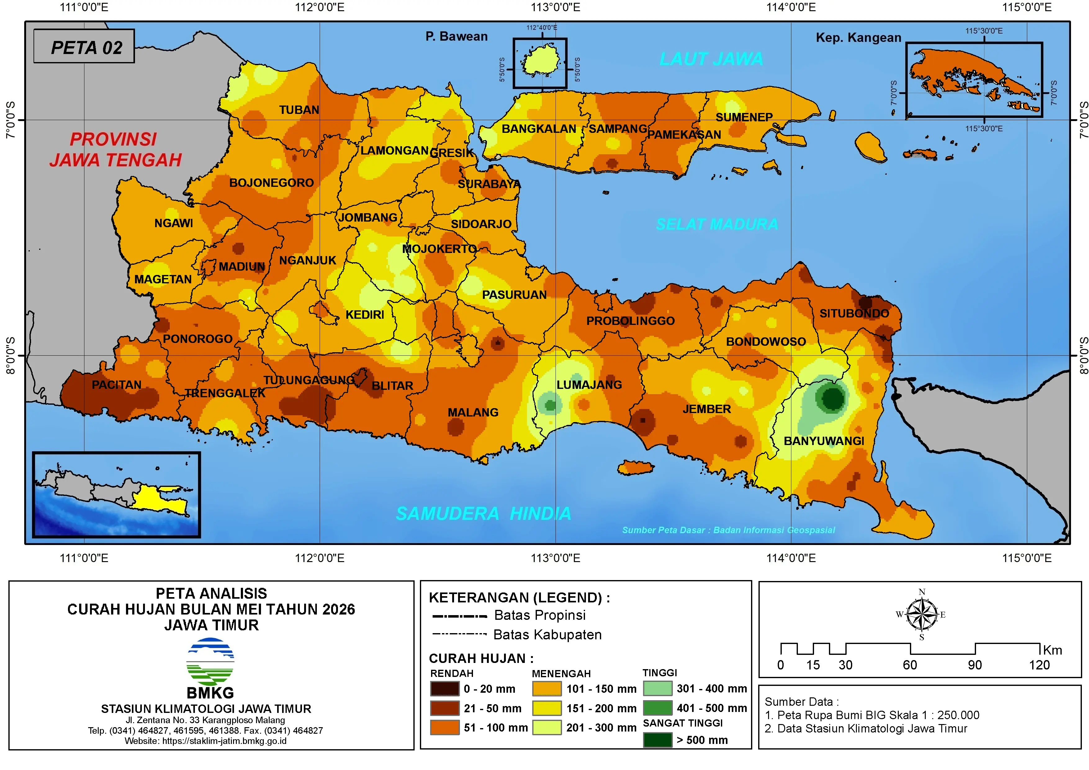 ( Analisis - Bulanan ) Distribusi Curah Hujan Bulan Mei Tahun 2026 di Provinsi Jawa Timur