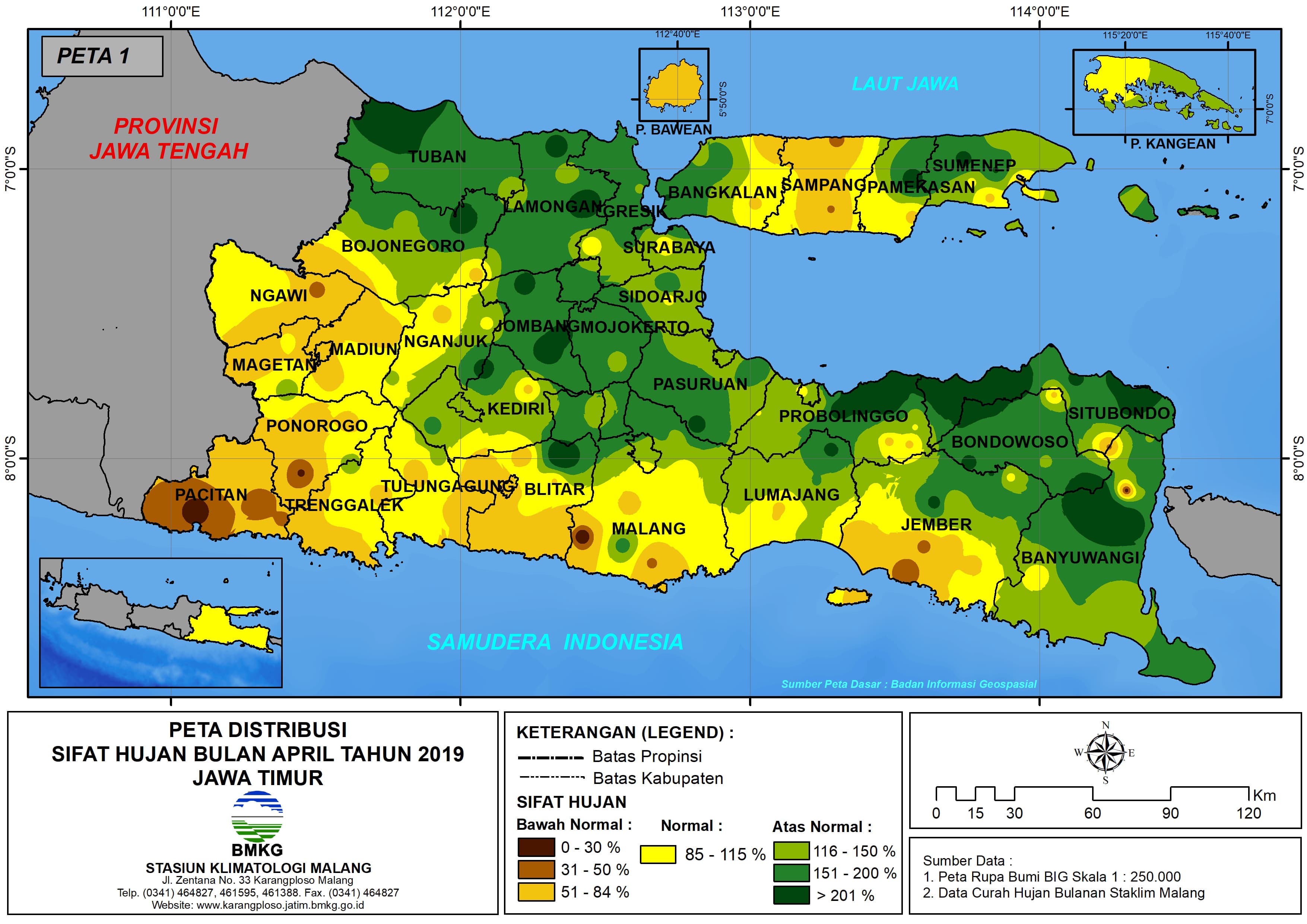 Analisis - Bulanan Distribusi Sifat Hujan Bulan April Tahun 2019 di Provinsi Jawa Timur