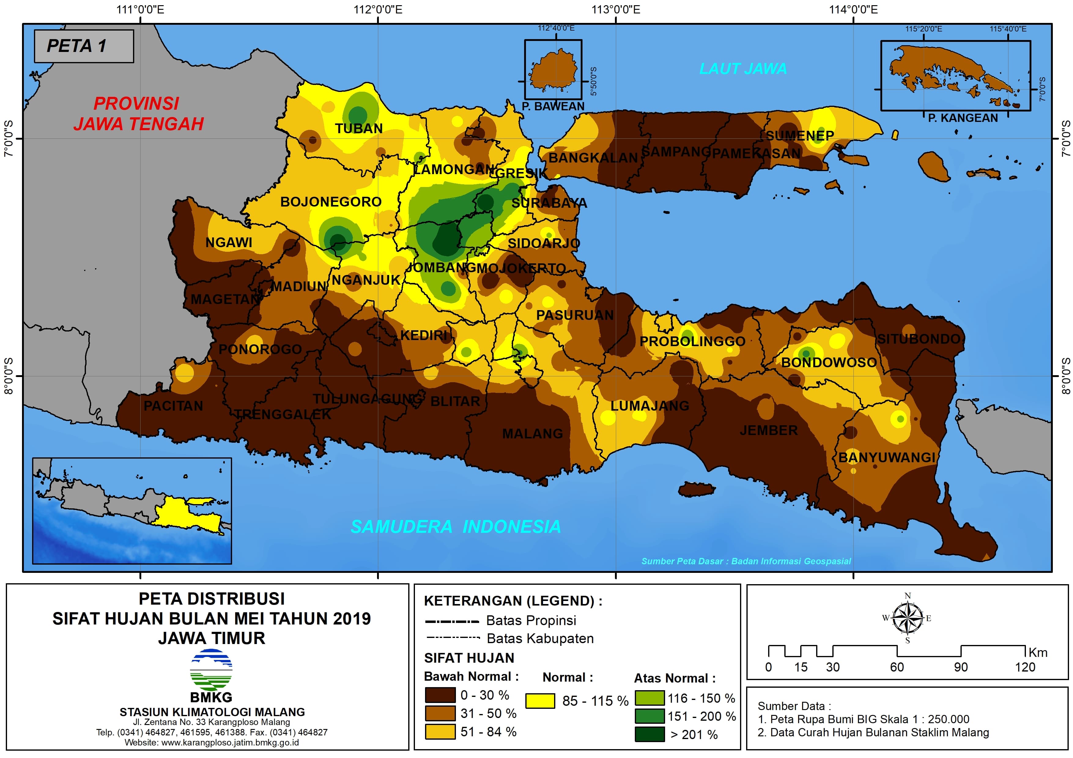 Analisis - Bulanan Distribusi Sifat Hujan Bulan Mei Tahun 2019 di Provinsi Jawa Timur