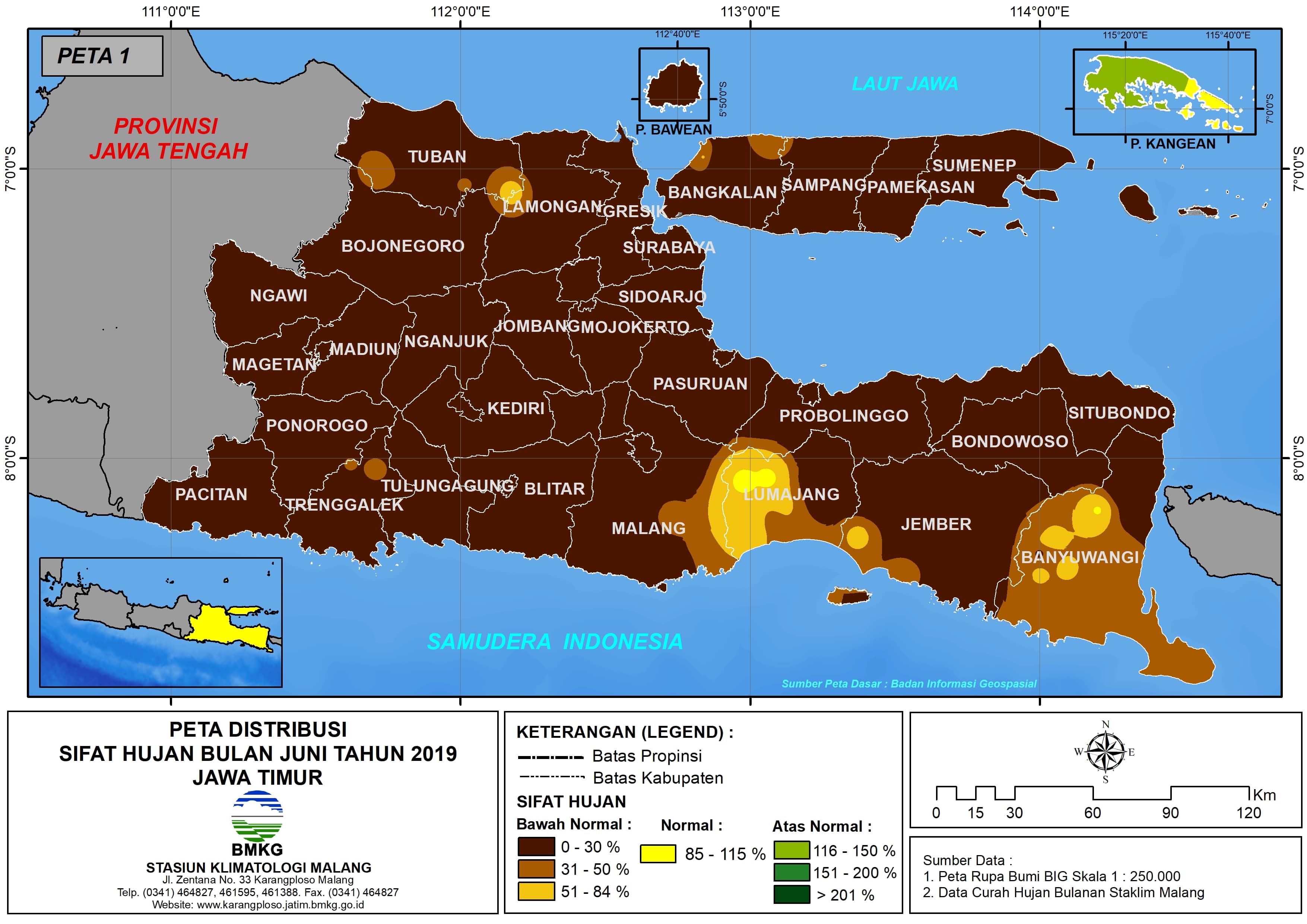 |Analisis - Bulanan| Distribusi Sifat Hujan Bulan Juni Tahun 2019 di Provinsi Jawa Timur