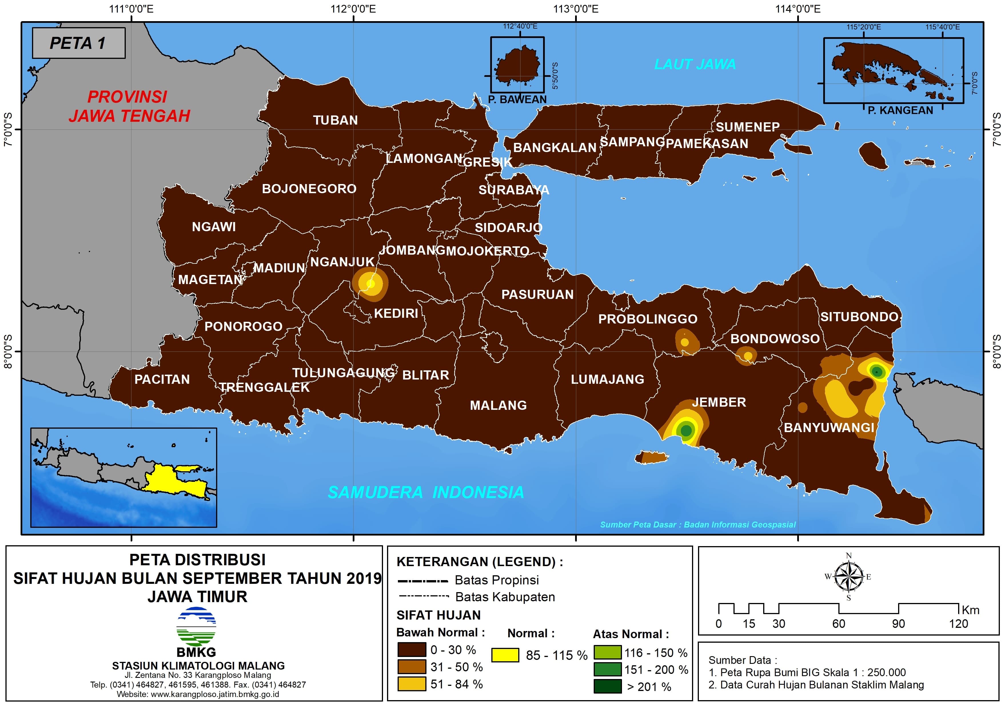 |Analisis - Bulanan| Distribusi Sifat Hujan Bulan September Tahun 2019 di Provinsi Jawa Timur