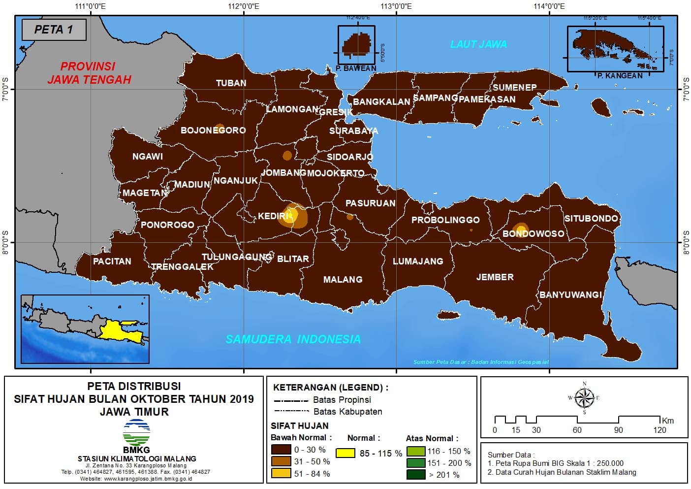 |Analisis - Bulanan| Distribusi Sifat Hujan Bulan Oktober Tahun 2019 di Provinsi Jawa Timur