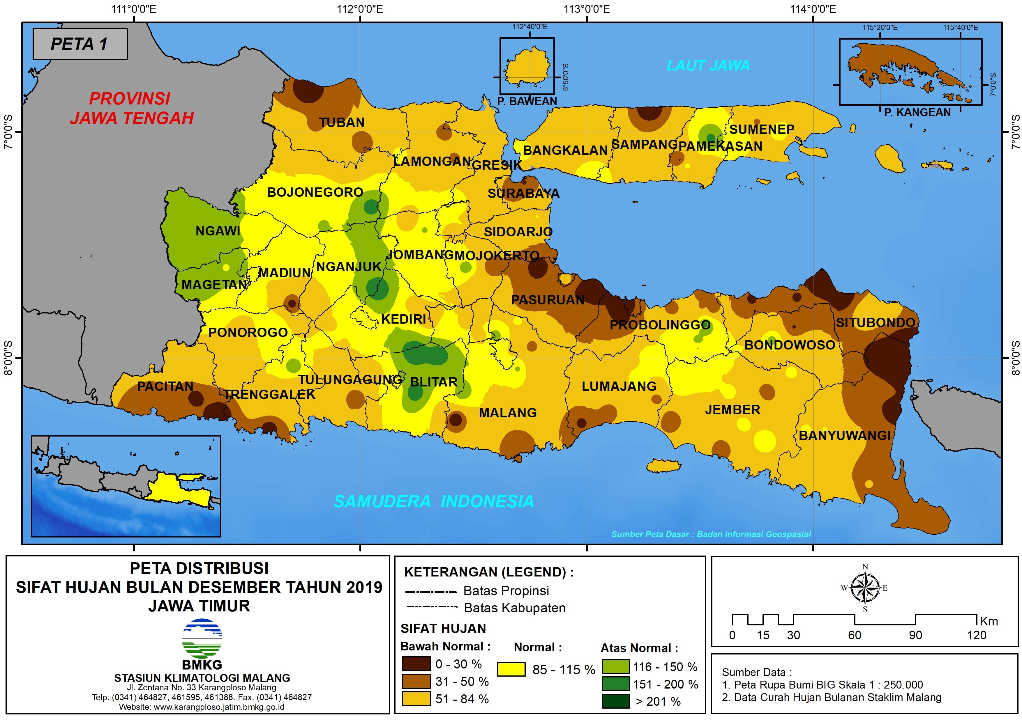 |Analisis - Bulanan| Distribusi Sifat Hujan Bulan Desember Tahun 2019 di Provinsi Jawa Timur