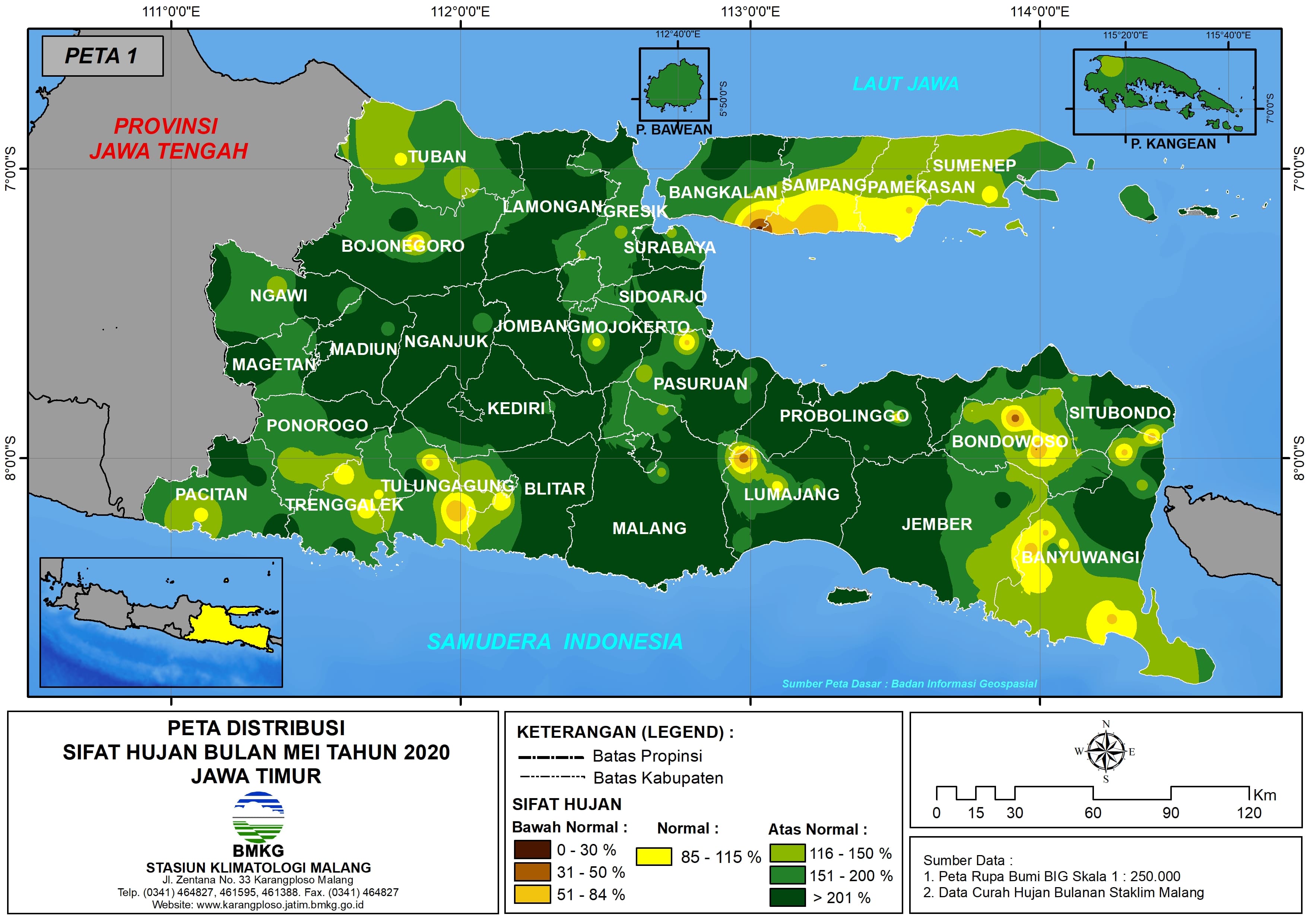 (Analisis - Bulanan) Distribusi Sifat Hujan Bulan Mei Tahun 2020 di Provinsi Jawa Timur