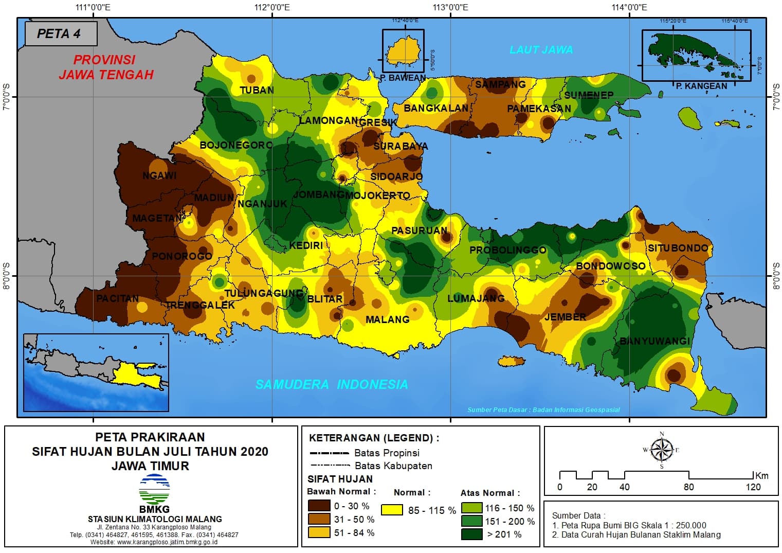(Analisis - Bulanan) Distribusi Sifat Hujan Bulan Juli Tahun 2020 di Provinsi Jawa Timur