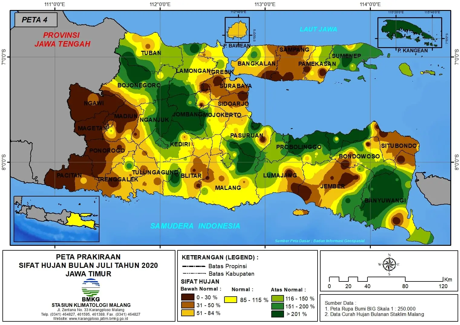 (Analisis - Bulanan) Distribusi Sifat Hujan Bulan Juli Tahun 2020 di Provinsi Jawa Timur