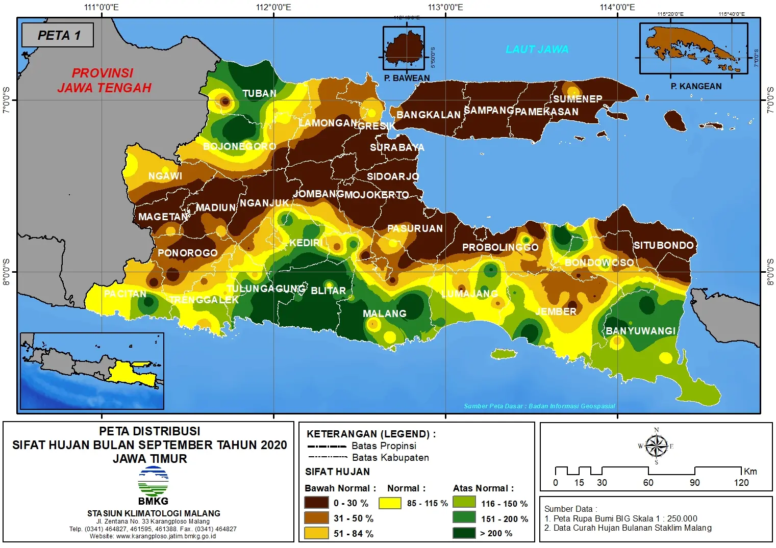 (Analisis - Bulanan) Distribusi Sifat Hujan Bulan September Tahun 2020 di Provinsi Jawa Timur