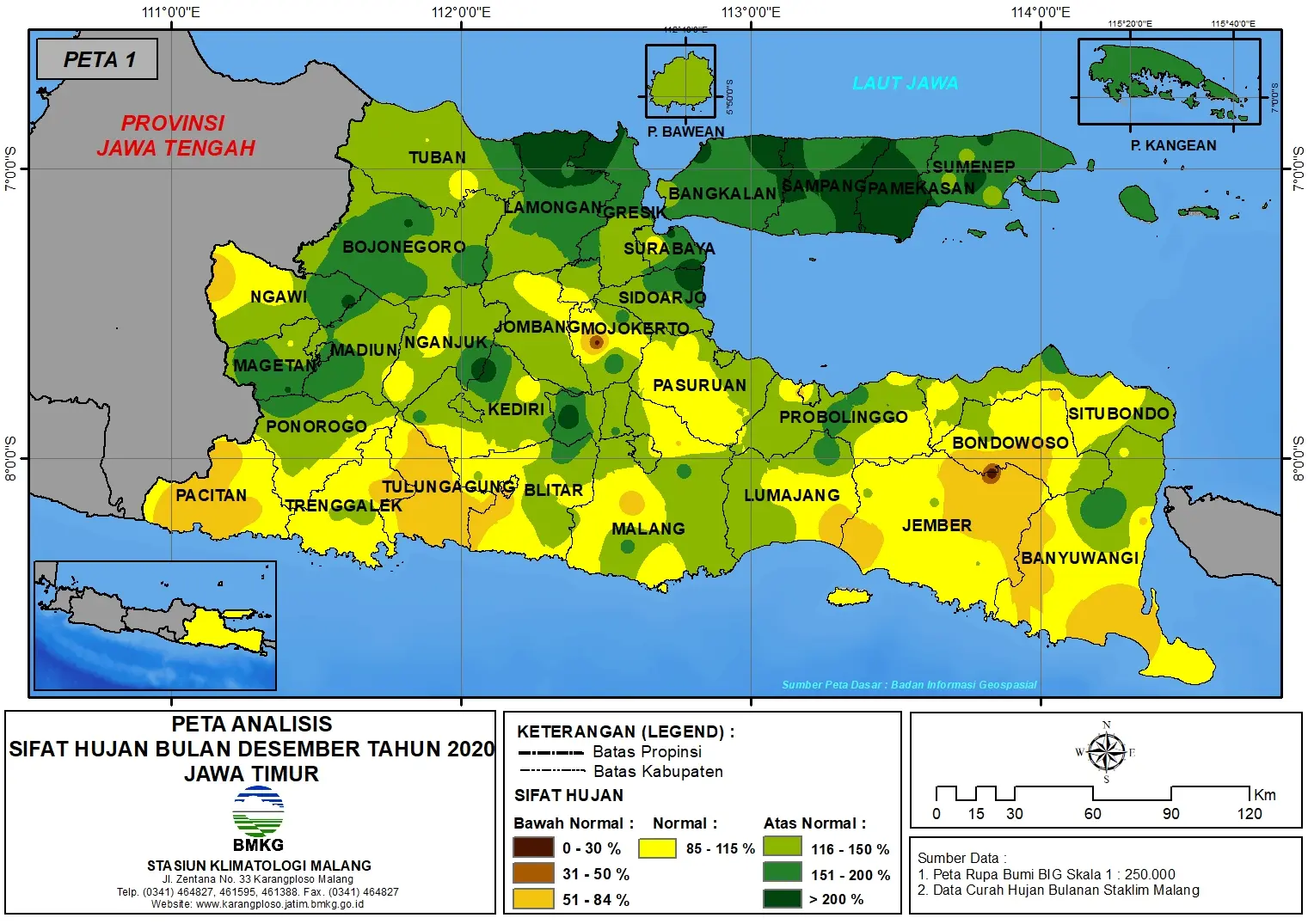 (Analisis - Bulanan) Distribusi Sifat Hujan Bulan Desember Tahun 2020 di Provinsi Jawa Timur