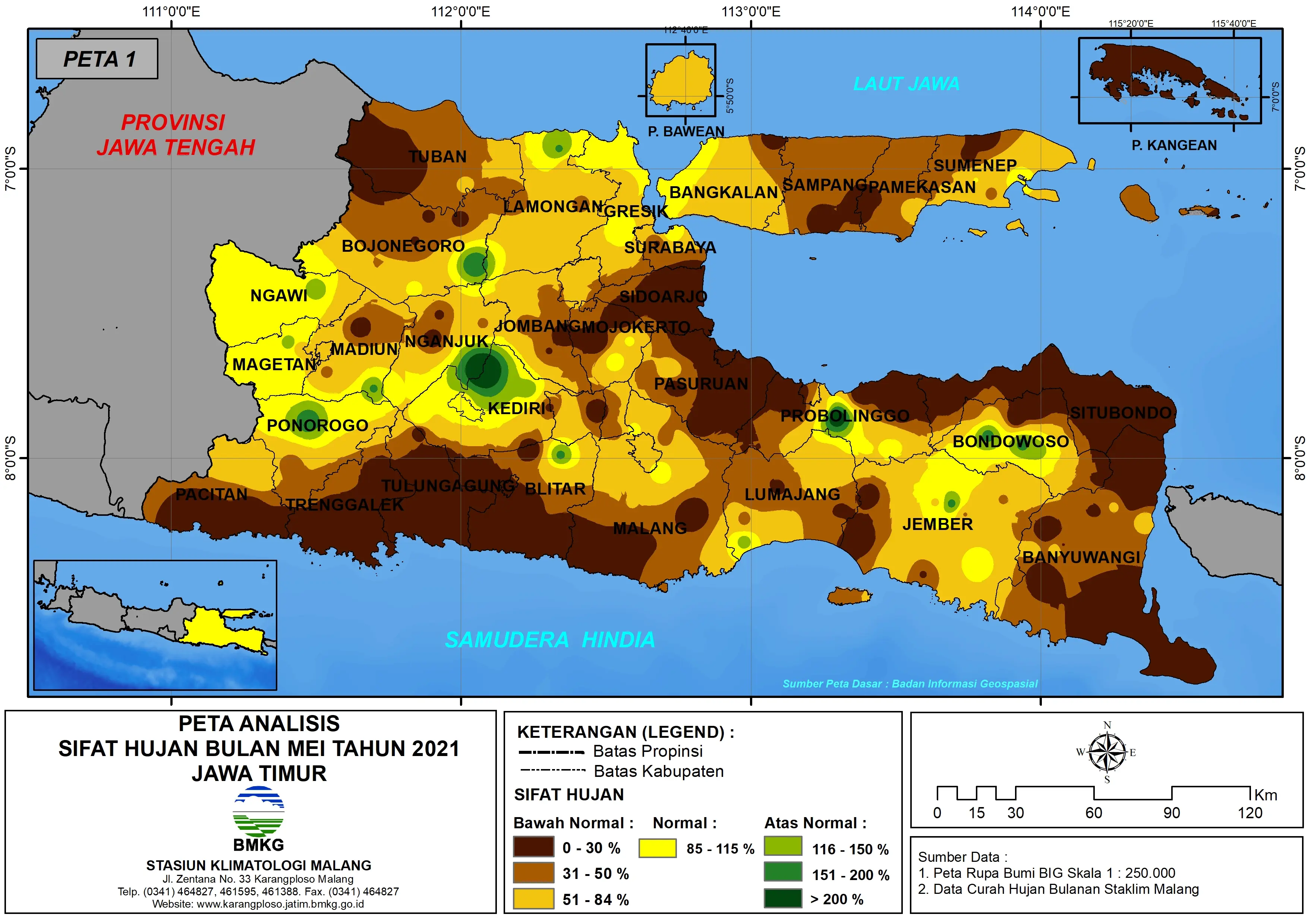 (Analisis - Bulanan) Distribusi Sifat Hujan Bulan Mei Tahun 2021 di Provinsi Jawa Timur
