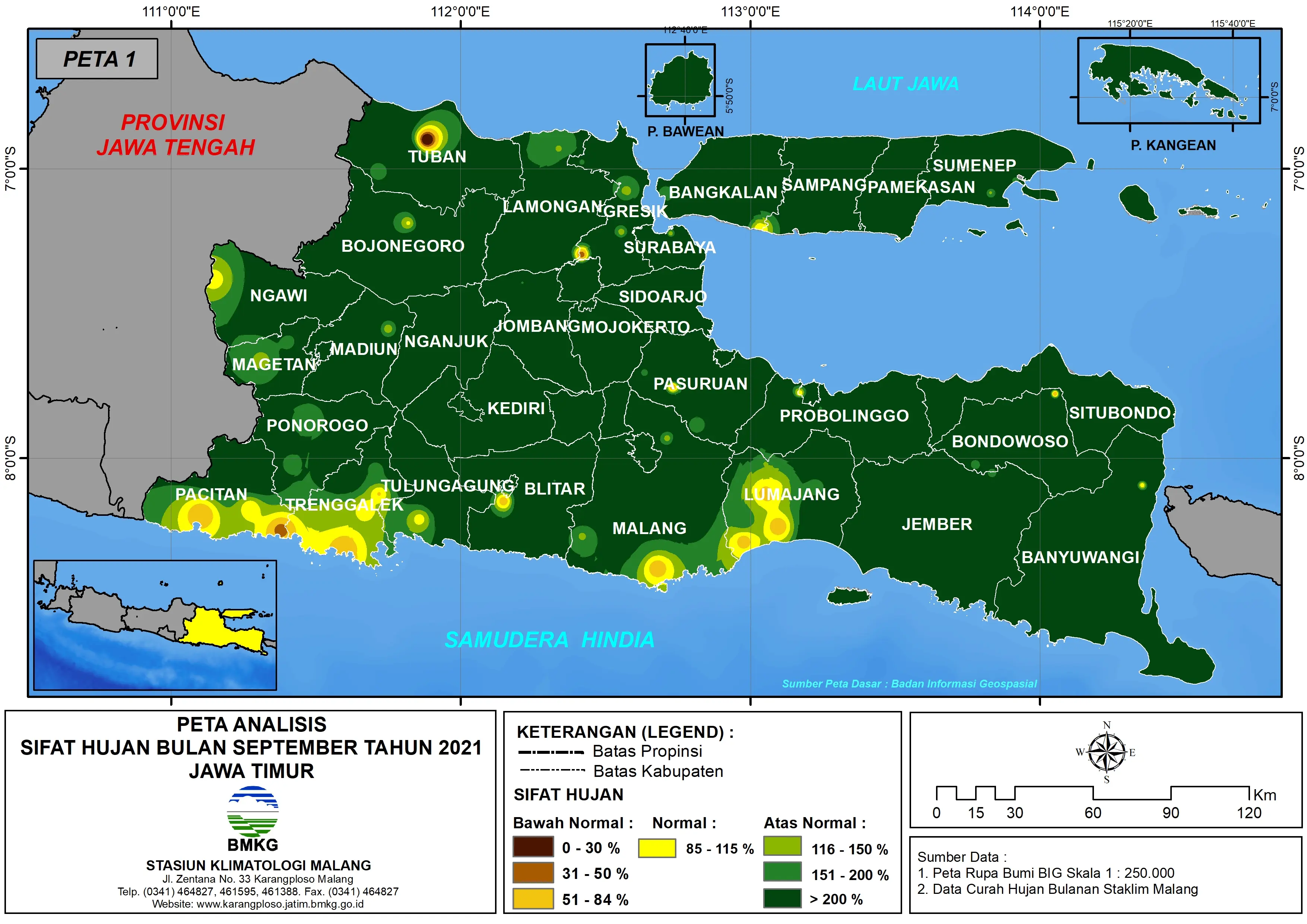 (Analisis - Bulanan) Distribusi Sifat Hujan Bulan September Tahun 2021 di Provinsi Jawa Timur