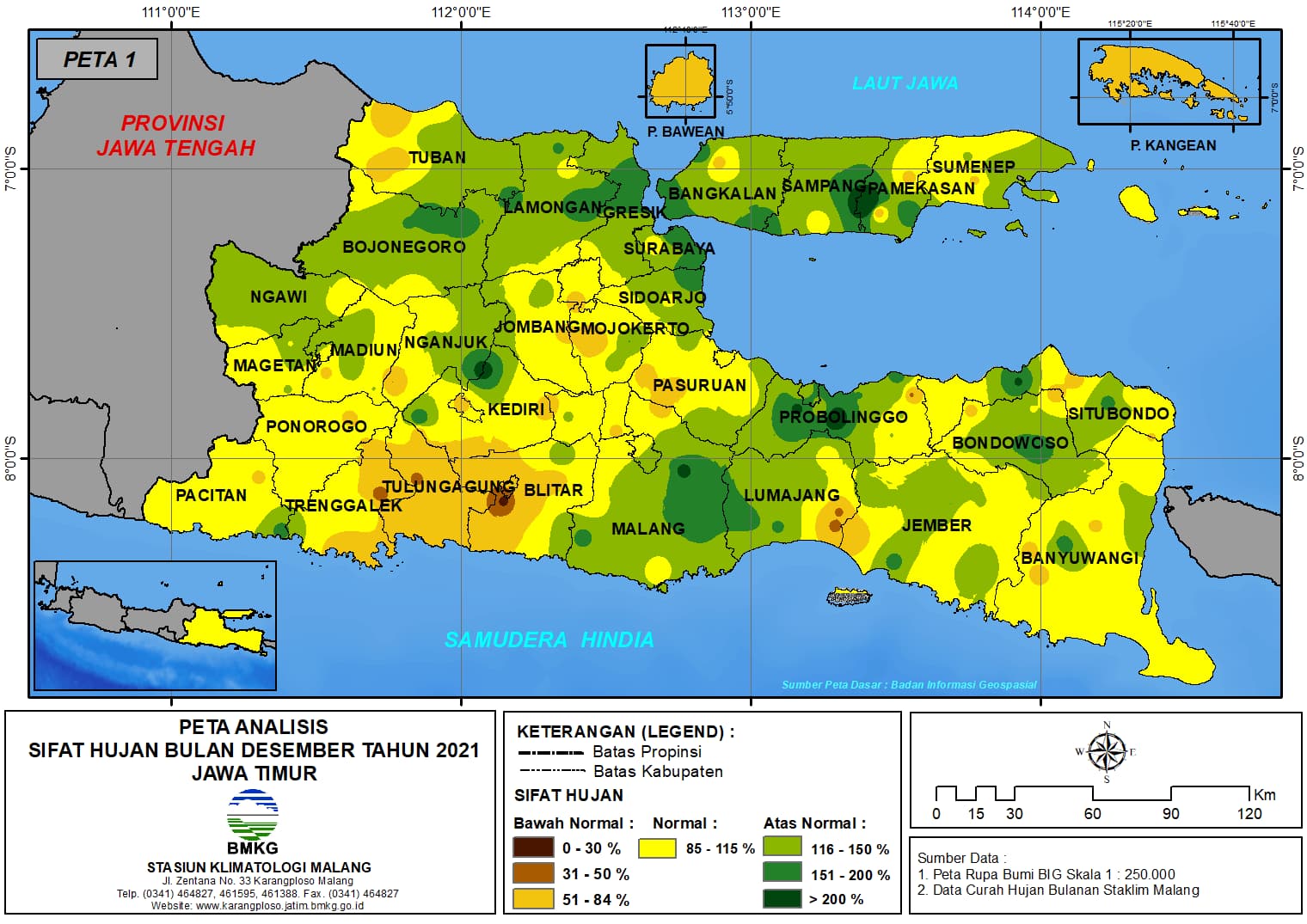 (Analisis - Bulanan) Distribusi Sifat Hujan Bulan Desember Tahun 2021 di Provinsi Jawa Timur