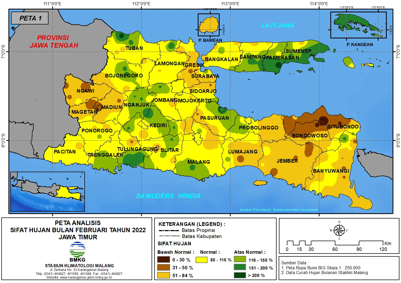 ( Analisis - Bulanan ) Distribusi Sifat Hujan Bulan Februari Tahun 2022 di Provinsi Jawa Timur