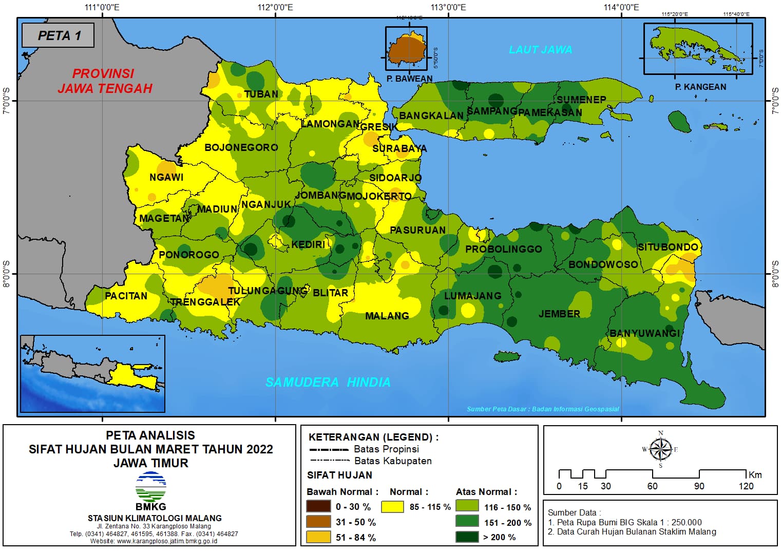 ( Analisis - Bulanan ) Distribusi Sifat Hujan Bulan Maret Tahun 2022 di Provinsi Jawa Timur