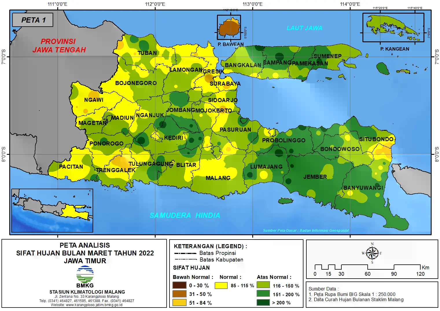 ( Analisis - Bulanan ) Distribusi Sifat Hujan Bulan Maret Tahun 2022 di Provinsi Jawa Timur