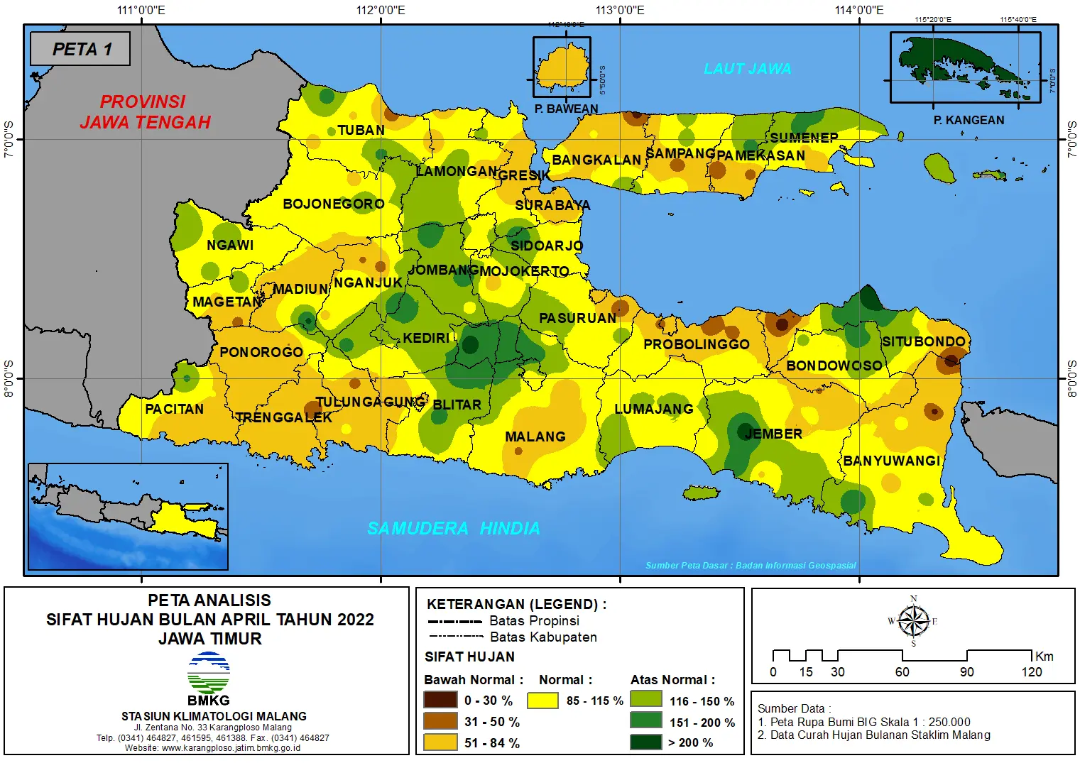( Analisis - Bulanan ) Distribusi Sifat Hujan Bulan April Tahun 2022 di Provinsi Jawa Timur