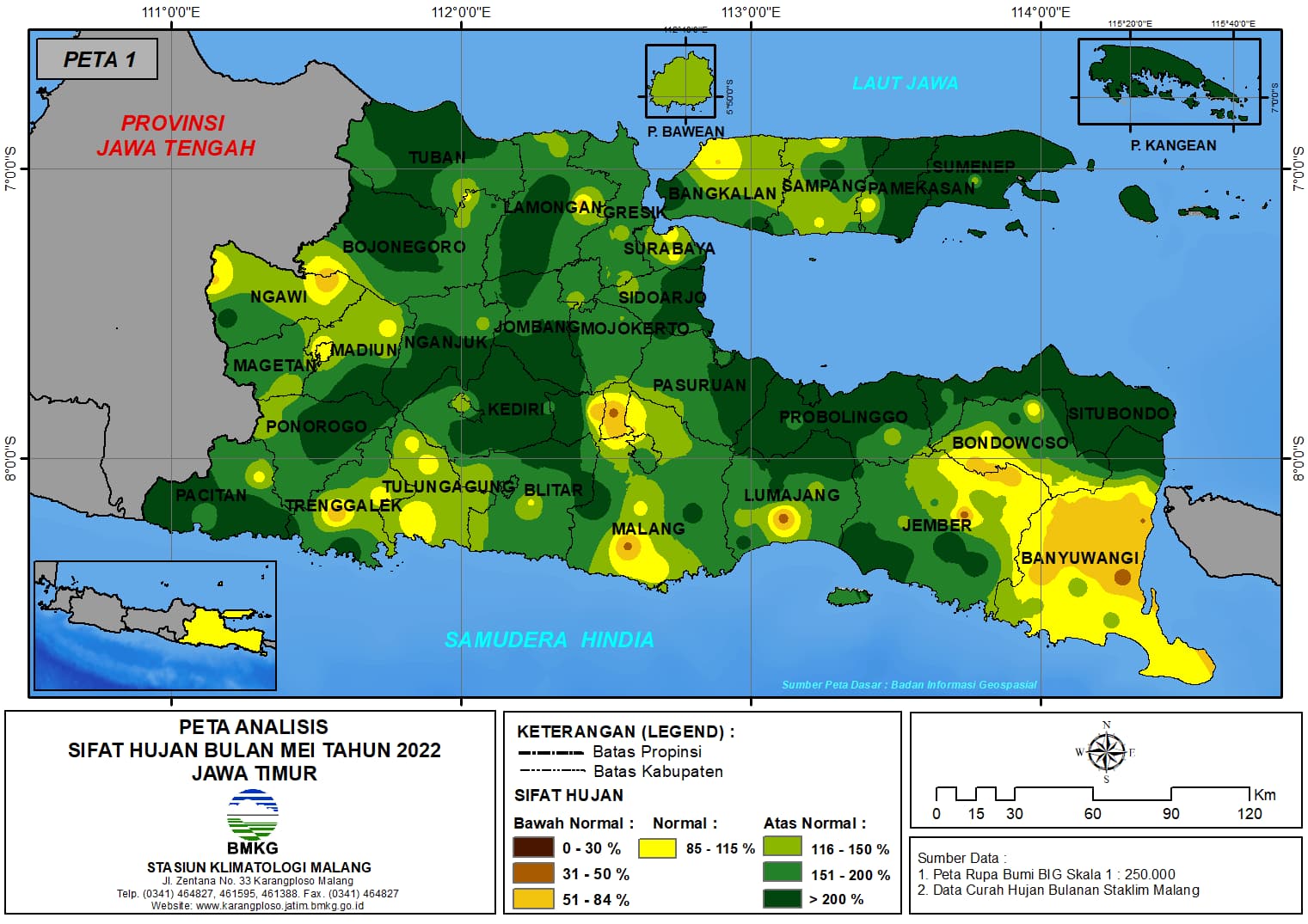 ( Analisis - Bulanan ) Distribusi Sifat Hujan Bulan Mei Tahun 2022 di Provinsi Jawa Timur