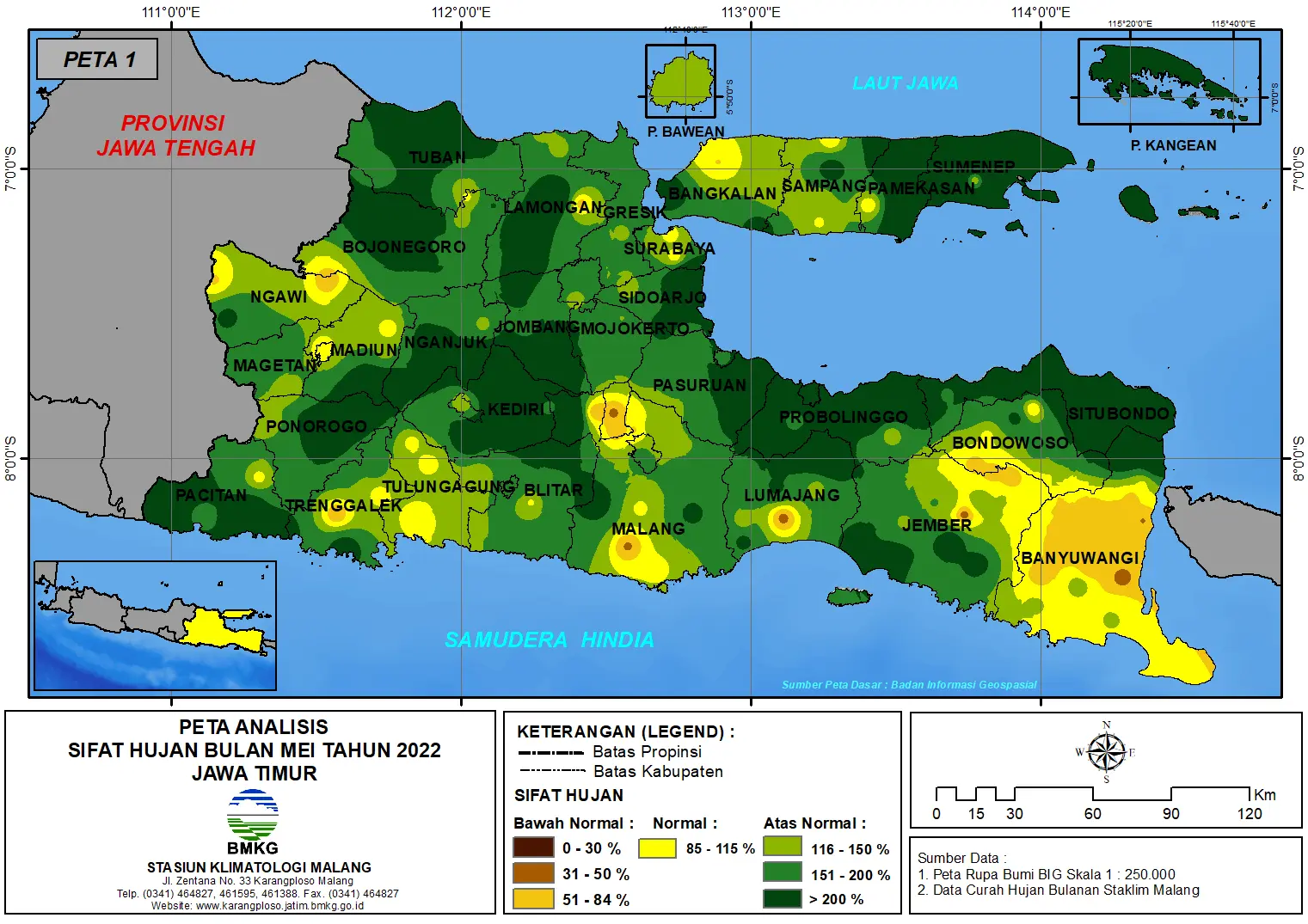 ( Analisis - Bulanan ) Distribusi Sifat Hujan Bulan Mei Tahun 2022 di Provinsi Jawa Timur