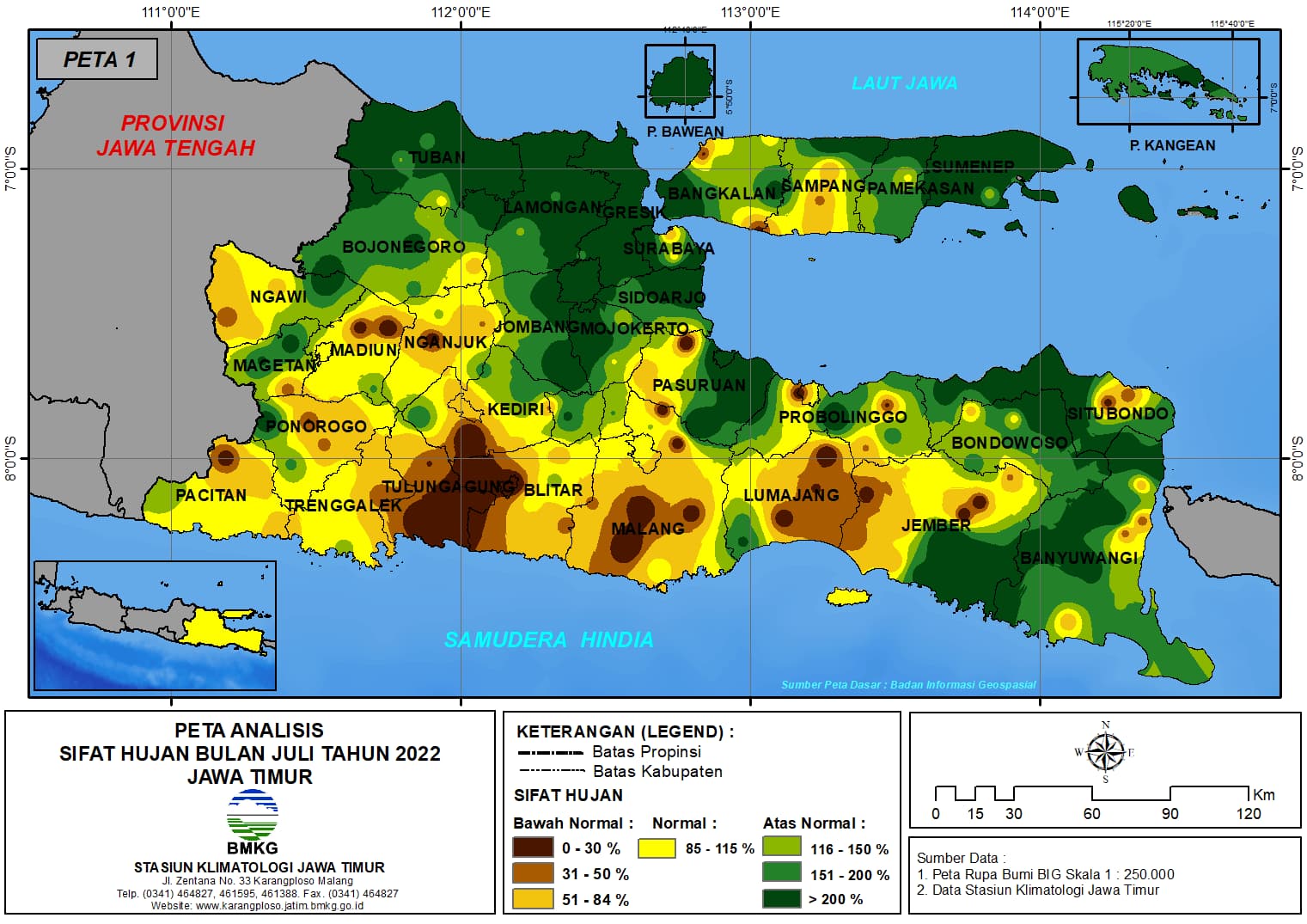 ( Analisis - Bulanan ) Distribusi Sifat Hujan Bulan Juli Tahun 2022 di Provinsi Jawa Timur