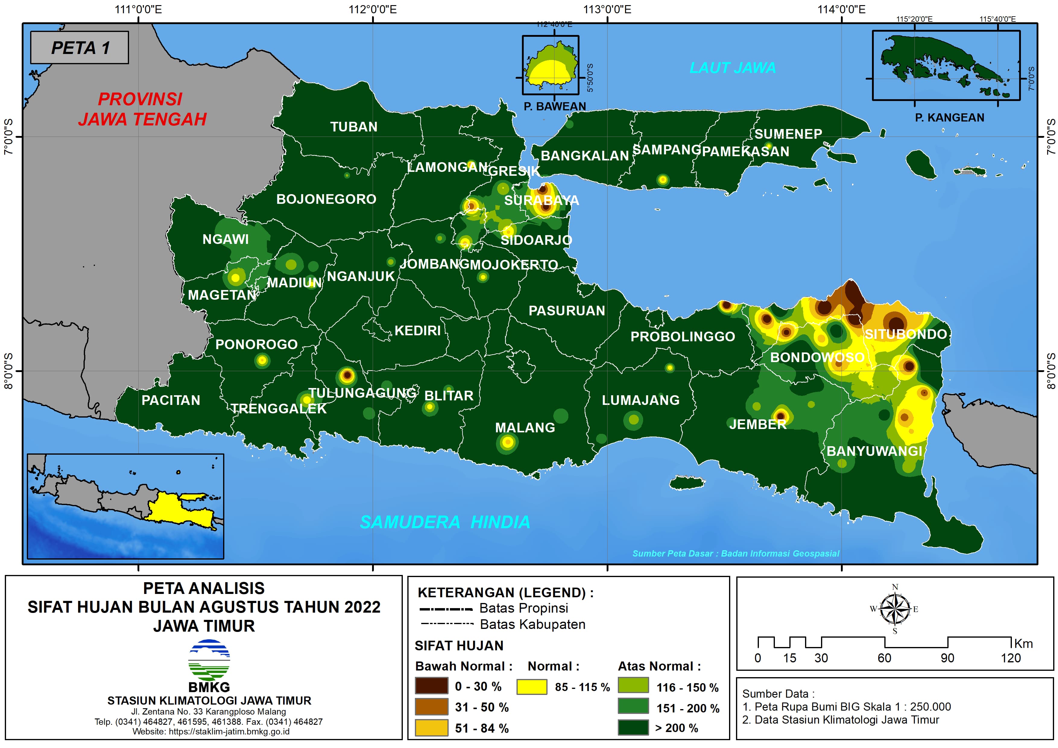 ( Analisis - Bulanan ) Distribusi Sifat Hujan Bulan Agustus Tahun 2022 di Provinsi Jawa Timur