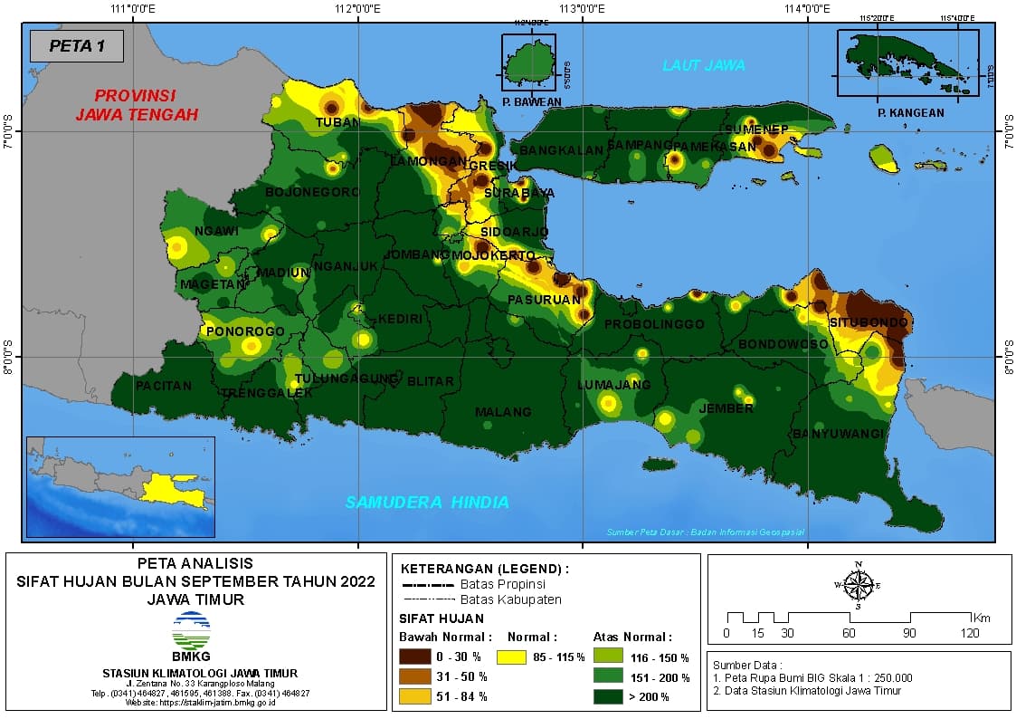 ( Analisis - Bulanan ) Distribusi Sifat Hujan Bulan September Tahun 2022 di Provinsi Jawa Timur