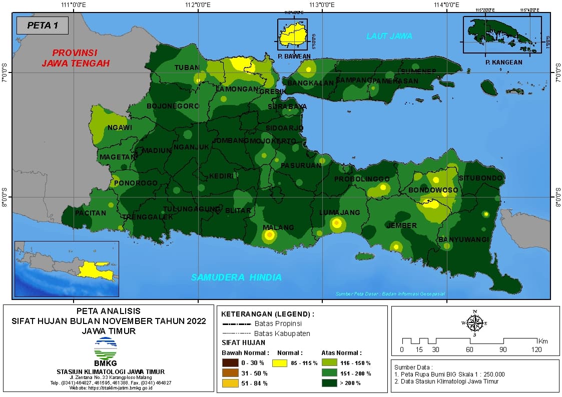( Analisis - Bulanan ) Distribusi Sifat Hujan Bulan November Tahun 2022 di Provinsi Jawa Timur